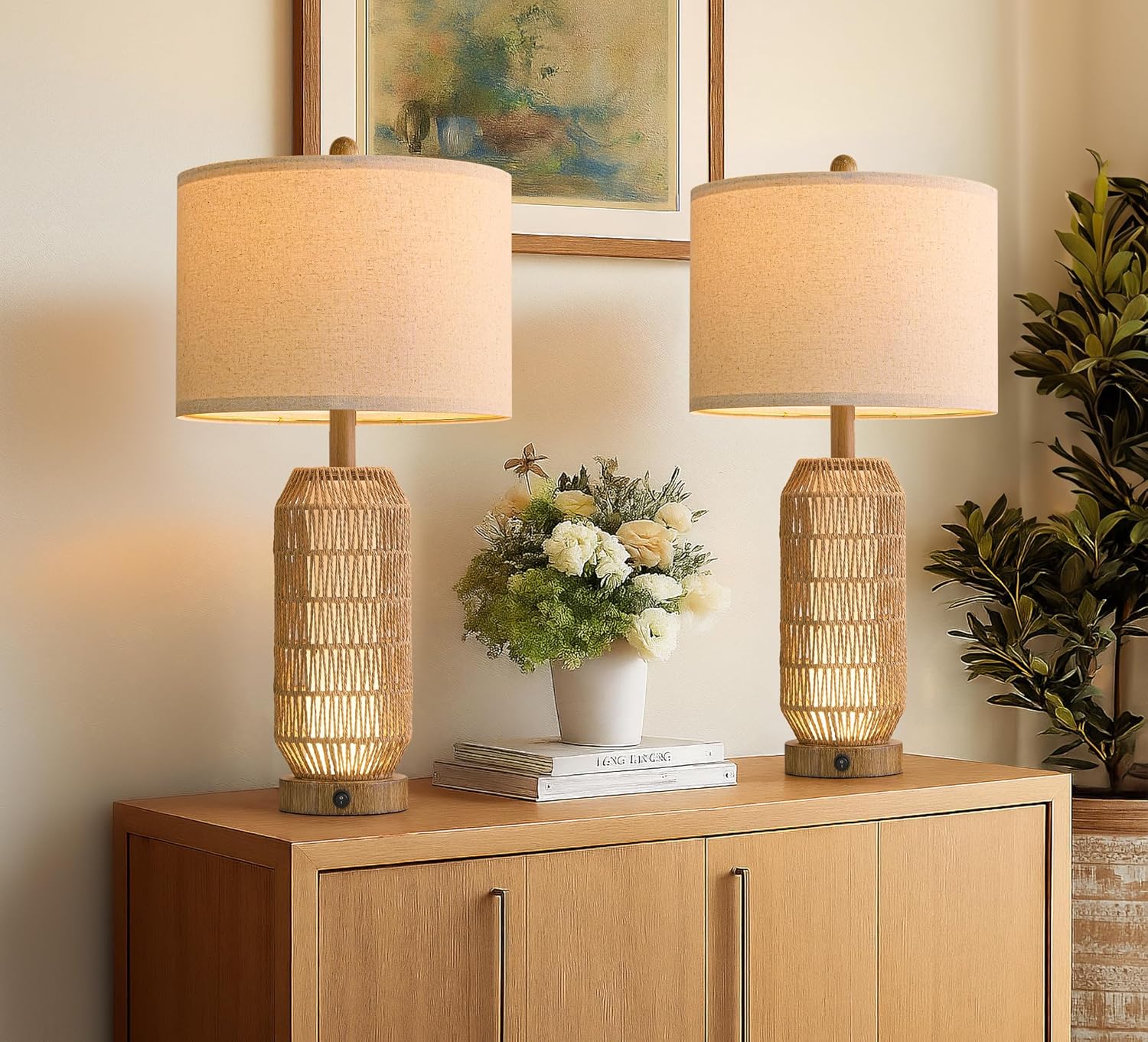 Boho Black Bedside Lamp — 21" — Wood-Like