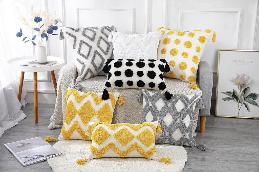 Tufted Boho Black Throw Pillow Cover — 20" - View 5