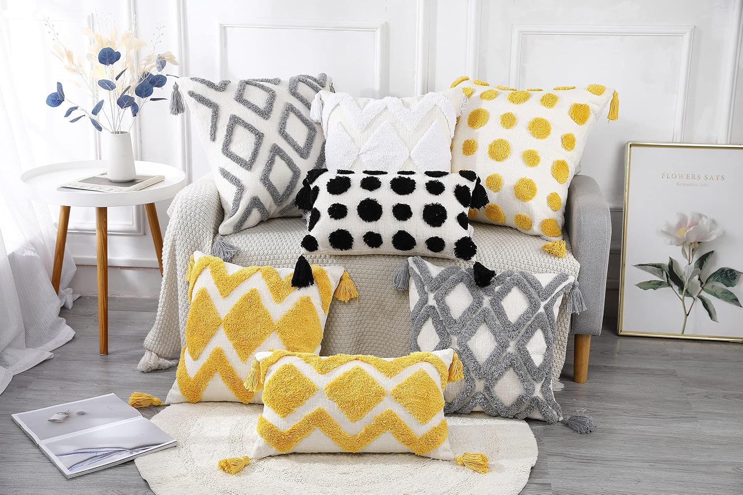 Tufted Boho Black Throw Pillow Cover — 20" - View 5