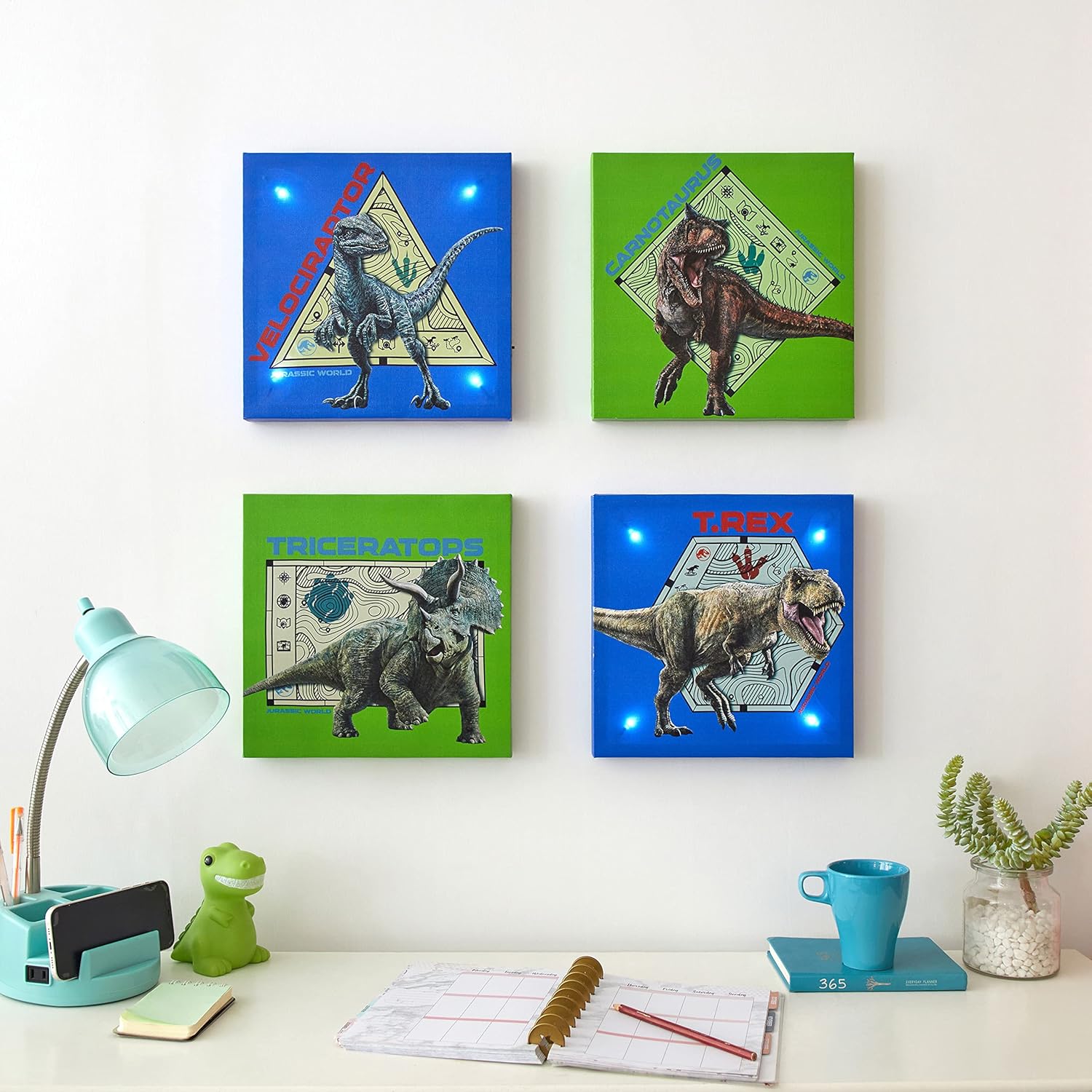Black Canvas Wall Art — 12" — Jurassic World Green/Blue