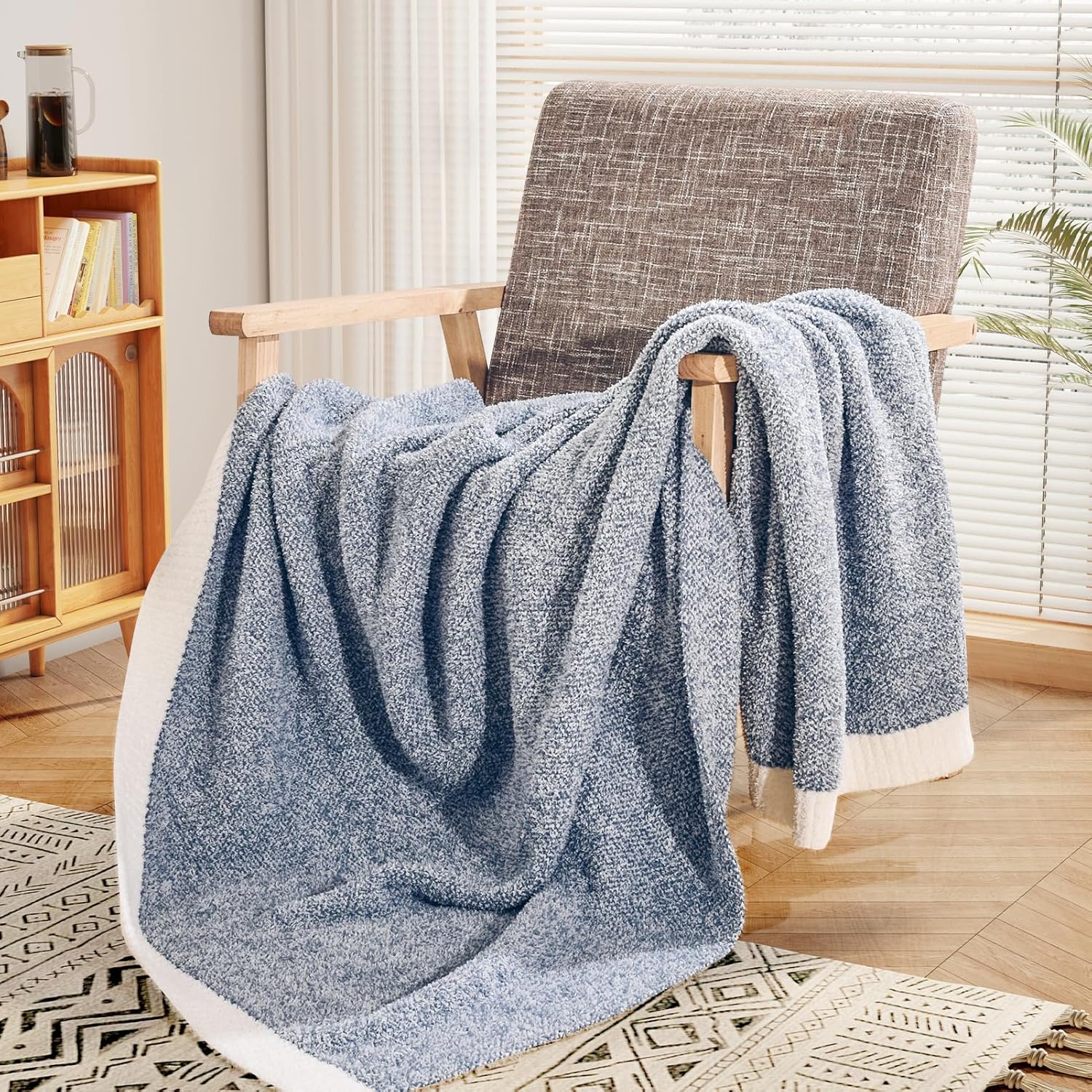 Luxe Beige Throw Pillow — 50" — Heather Blue