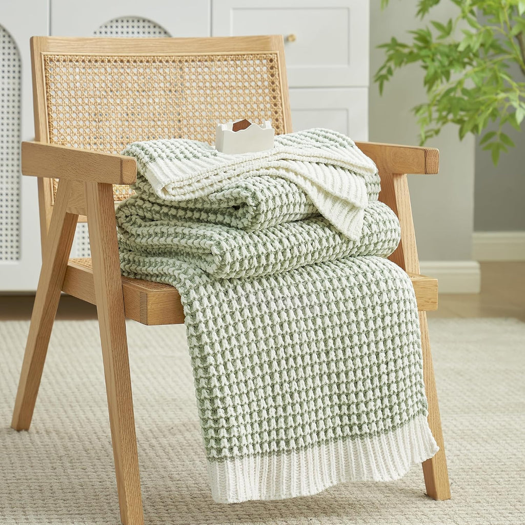 Knit Beige Throw Pillow — 50" — Pineapple Sage Green&ivory