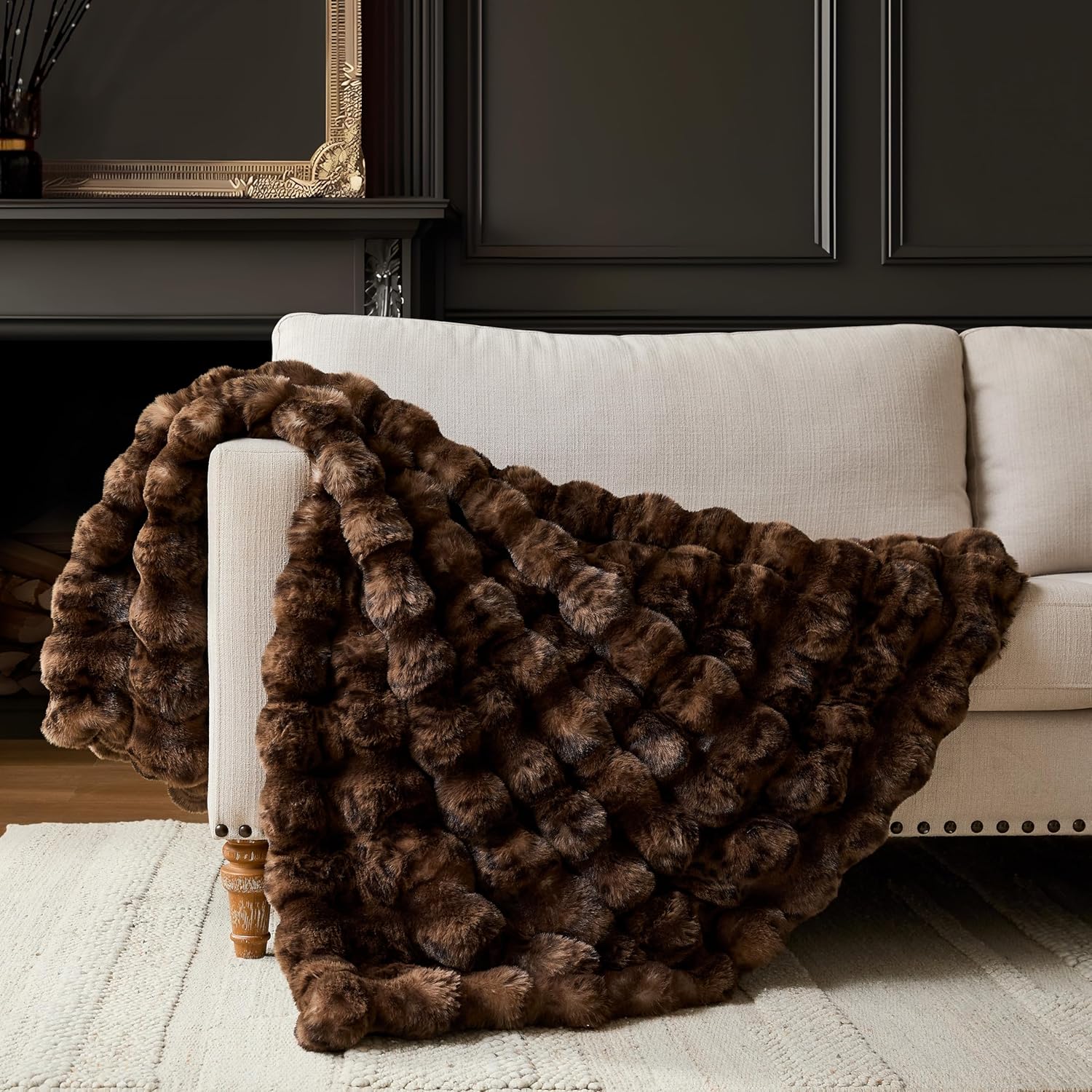 Luxe Beige Throw Pillow — 50" — Cheetah Coffee