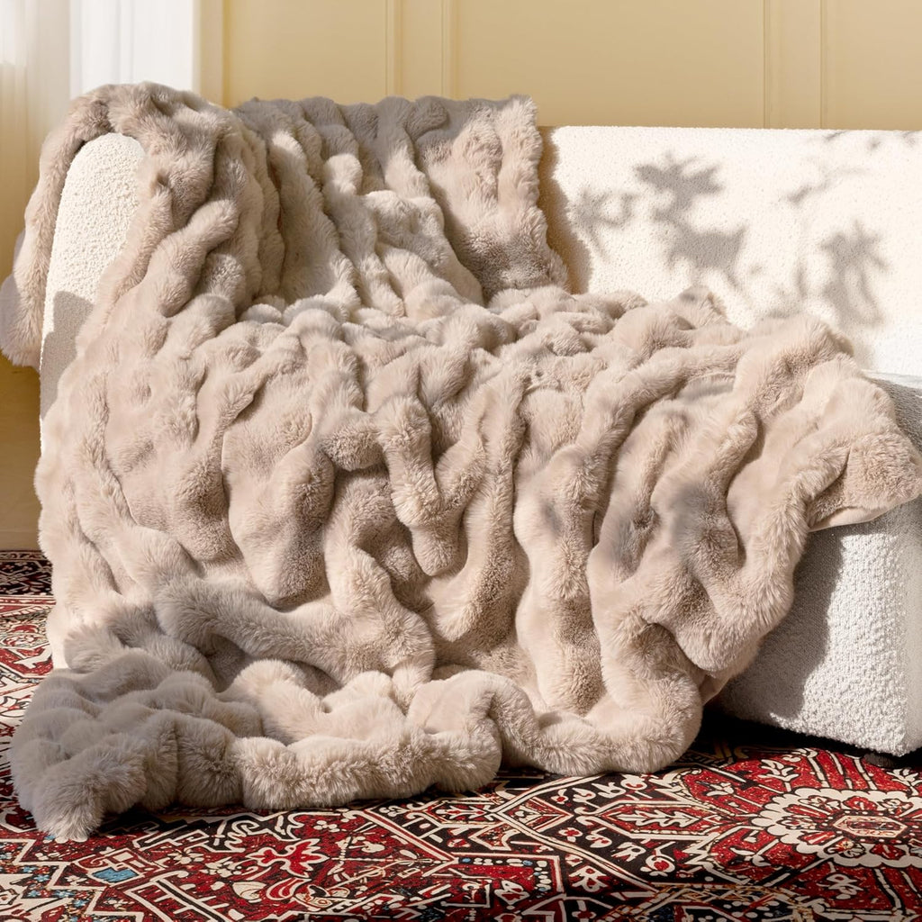 Luxe Beige Throw Pillow — 60" — Bubble Light Brown
