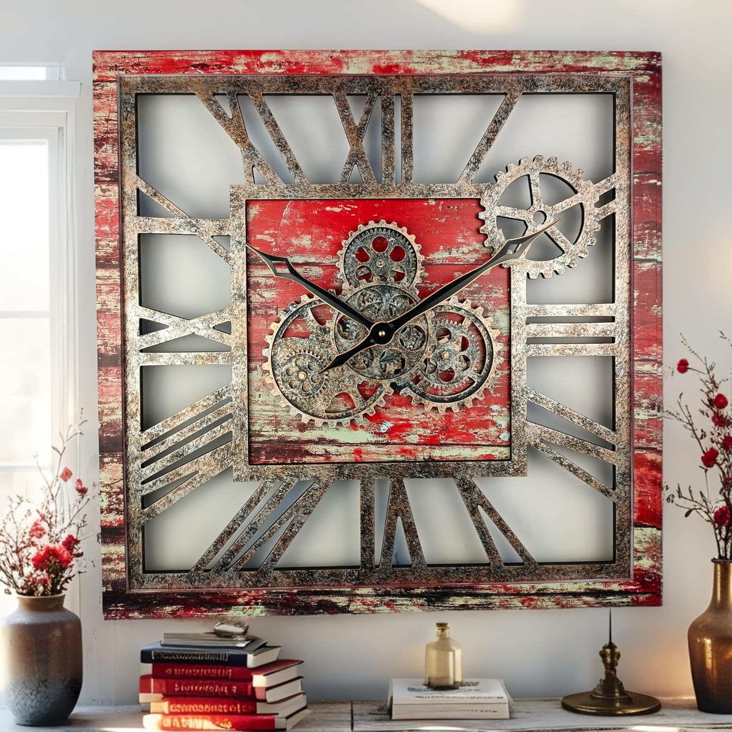 Oversized Farmhouse Beige Wall Clock — 24" — Red Lava