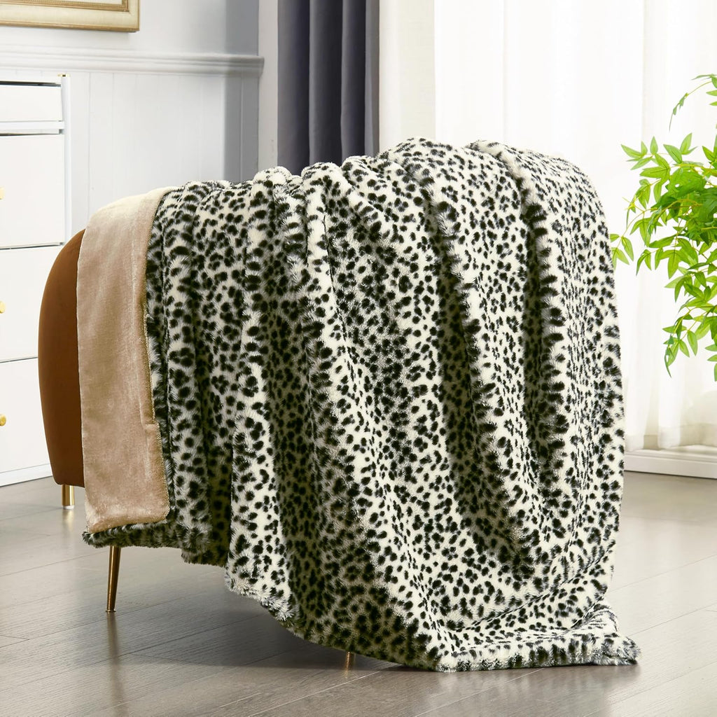 Beige Throw Pillow — 50" — White and Black - White Snow Leopard
