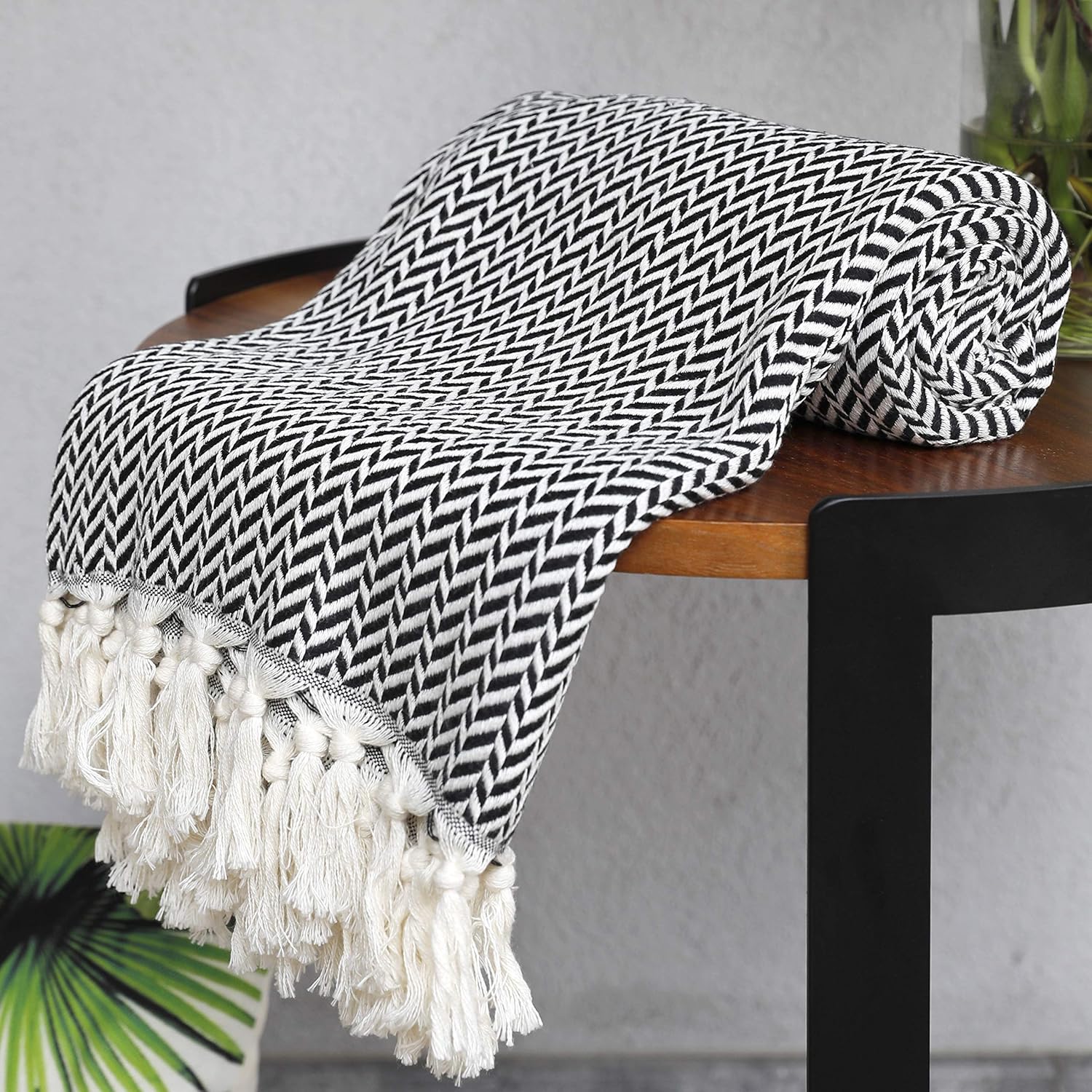 Boho Beige Throw Pillow — Black