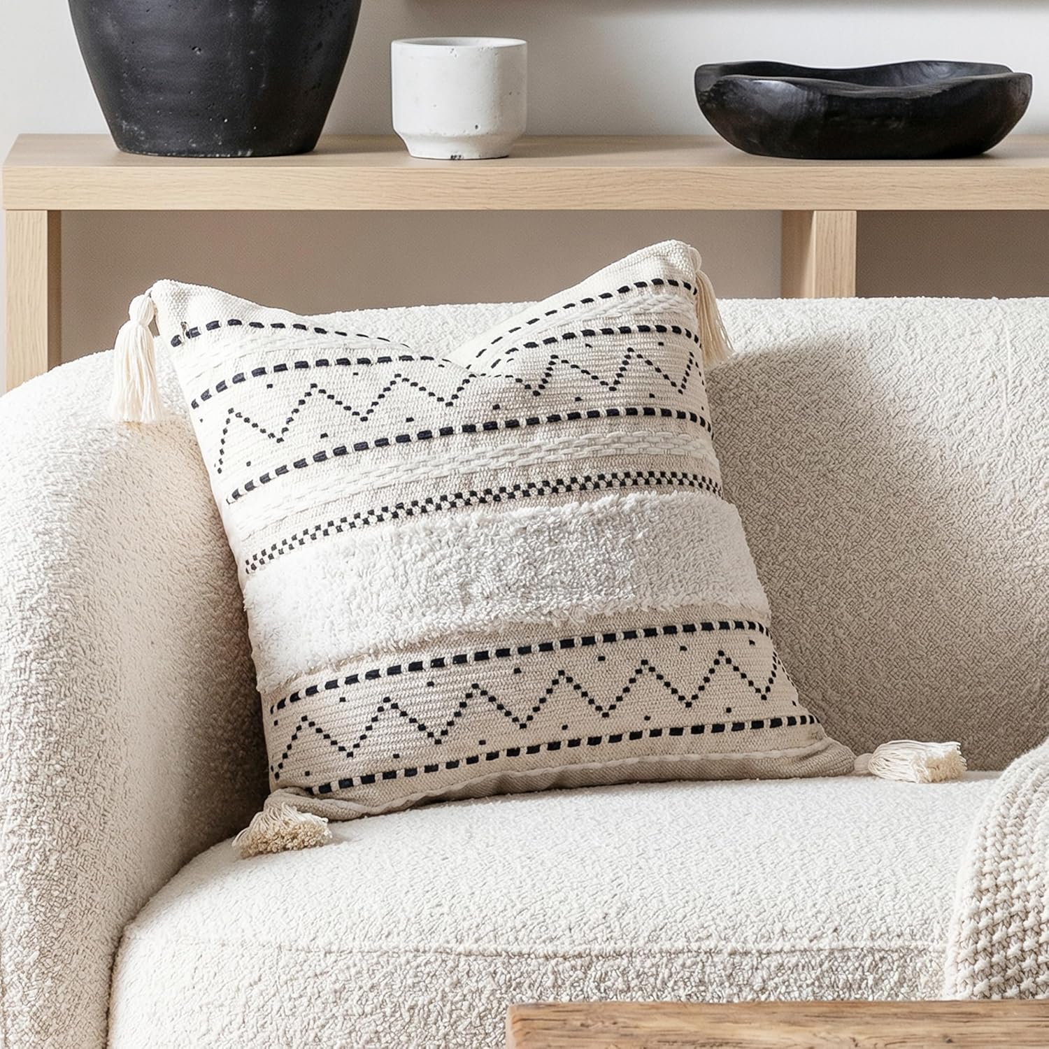 Tufted Boho Beige Pillow Cover — 36" — 20" x 20" (Pack of 1)