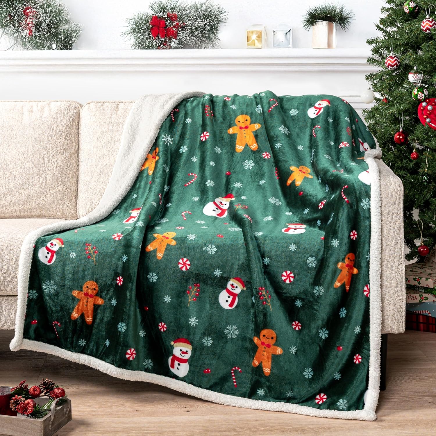 Beige Throw Pillow — 60" — Green Gingerbread