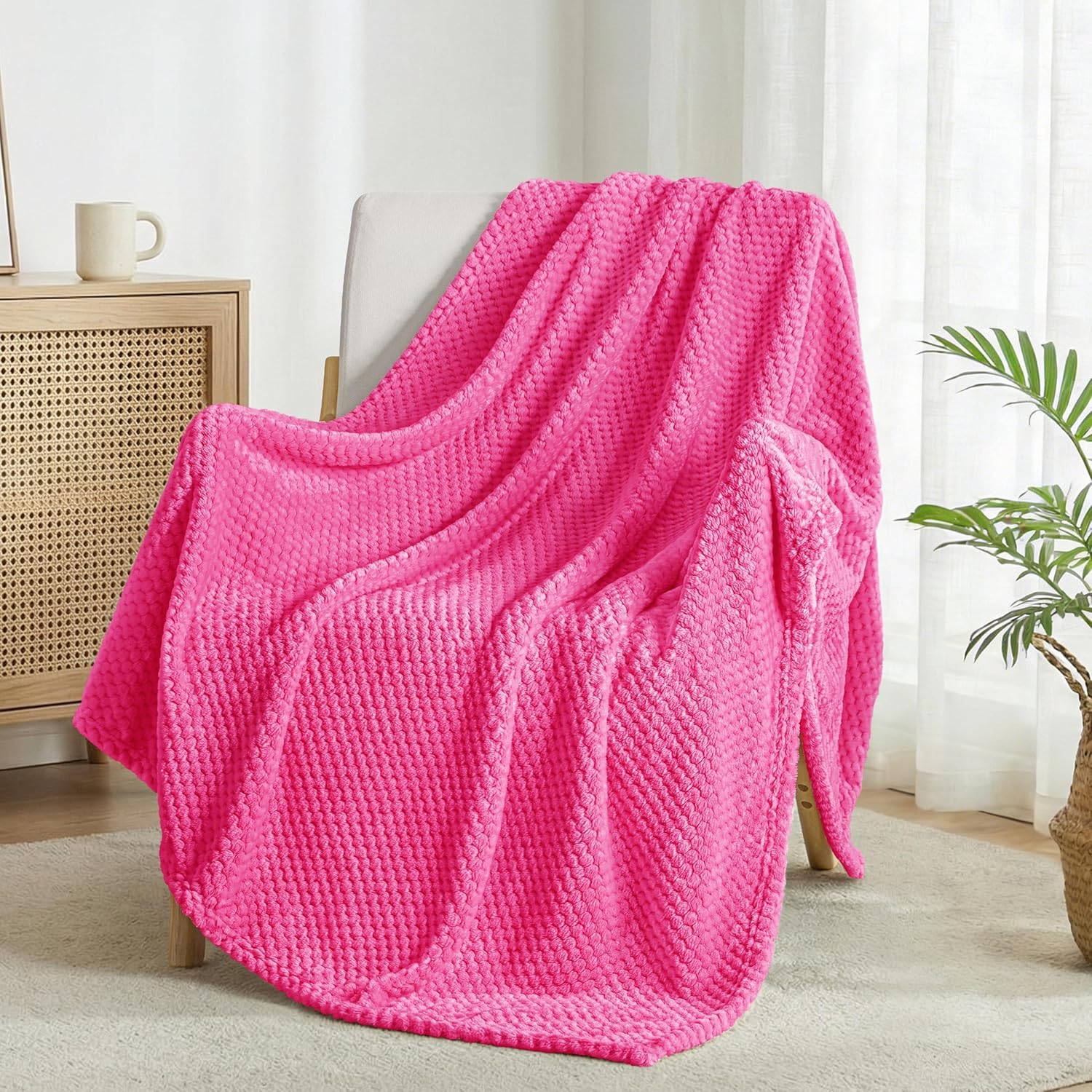Beige Throw Pillow — 70" — Hot Pink
