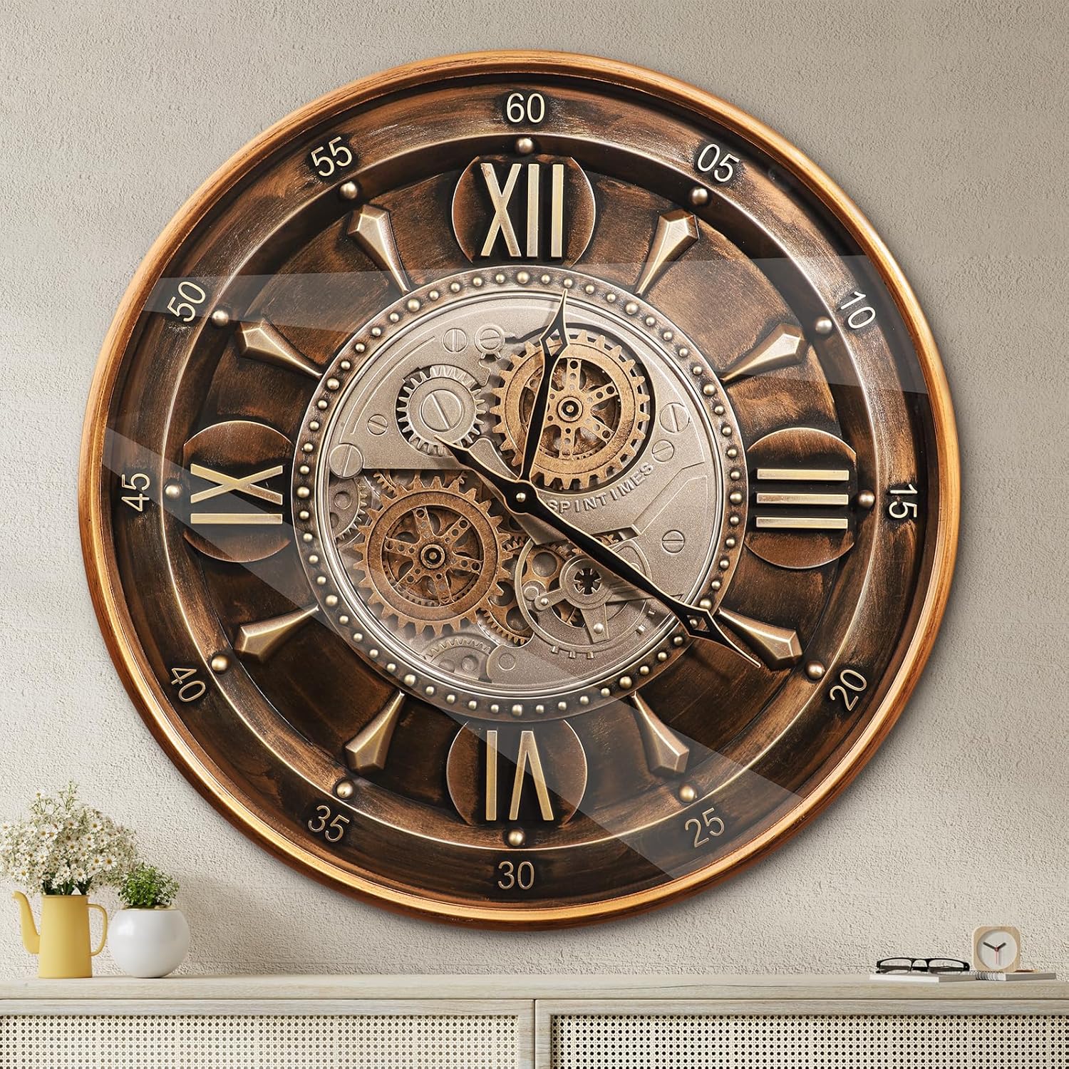 Oversized Farmhouse Brown Wall Clock — 24" — 24 Inch Brown With Roman Numerals
