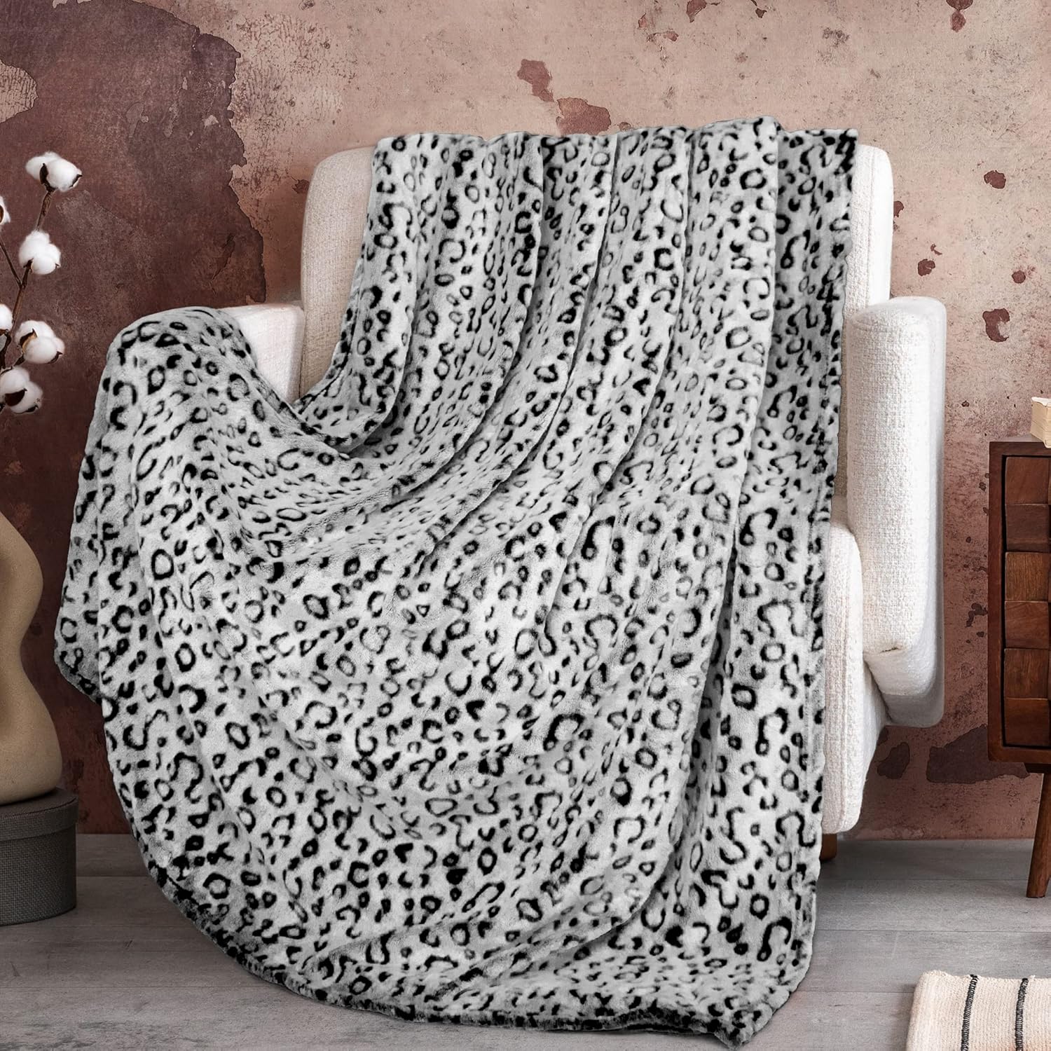 Black Throw Pillow — 50" — Black Leopard