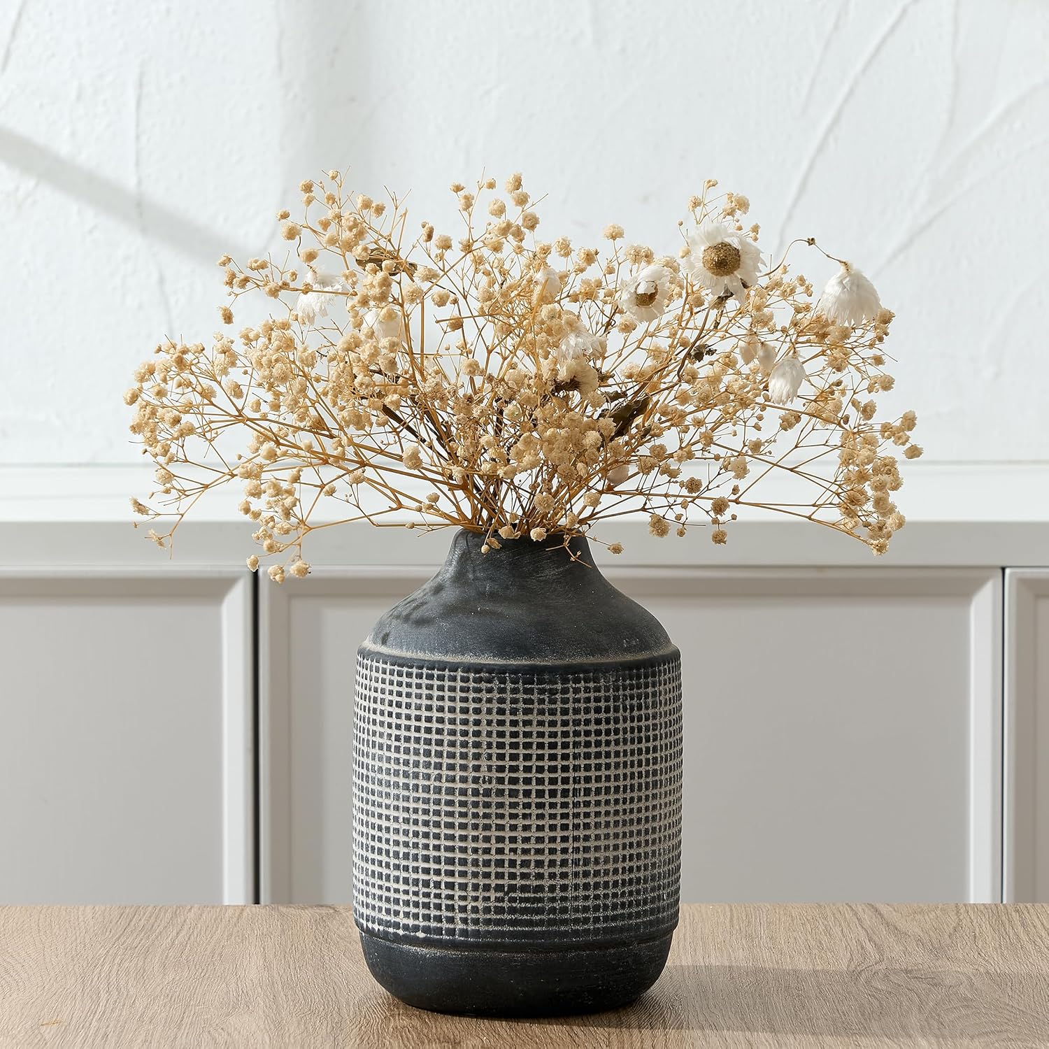 Farmhouse Beige Flower Vase — 8" — Jo-gs17132-black