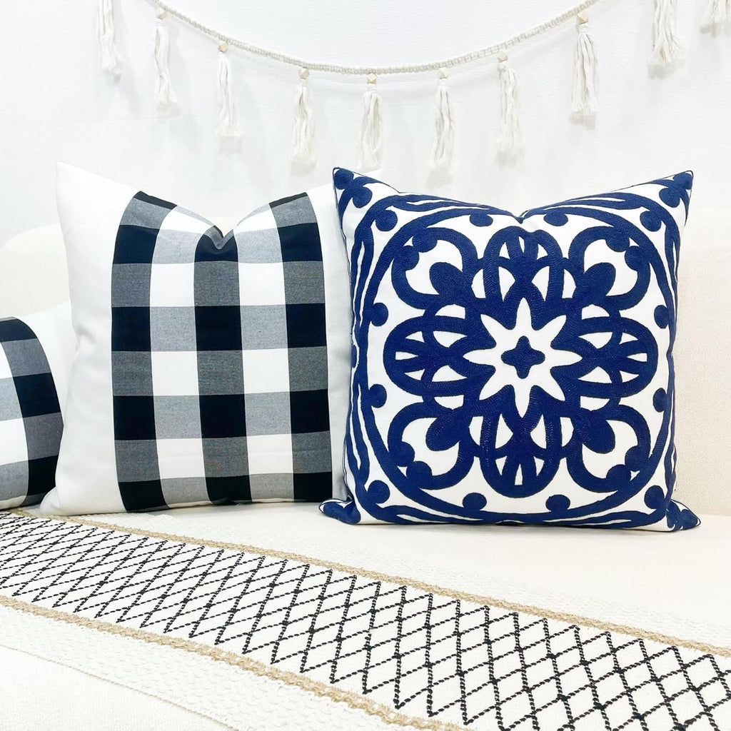 Embroidered Boho Beige Throw Pillow Cover — 18" - View 8
