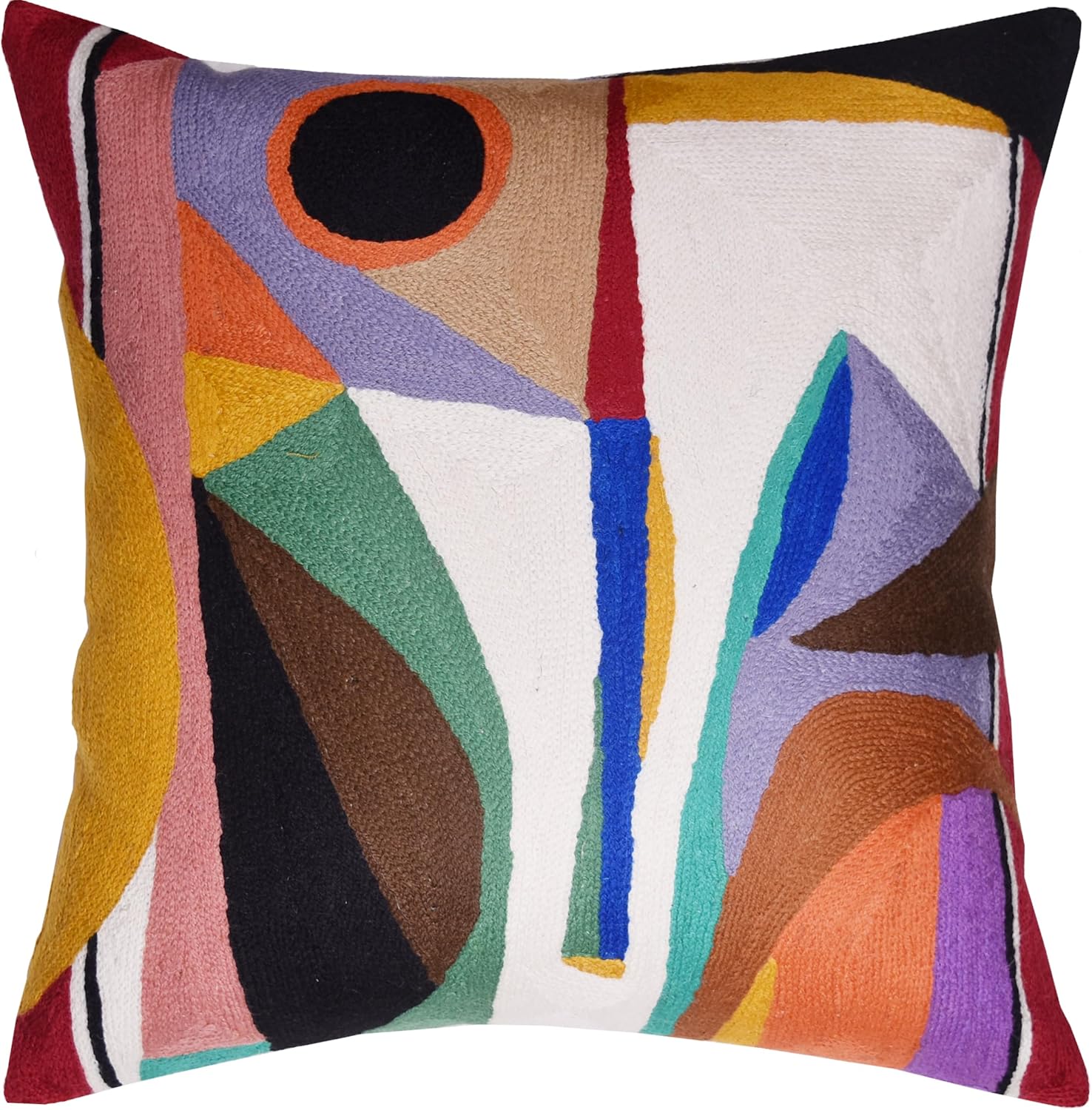 Embroidered Boho Blue Throw Pillow Cover — 18x18 — Balancement Kandinsky Pillow