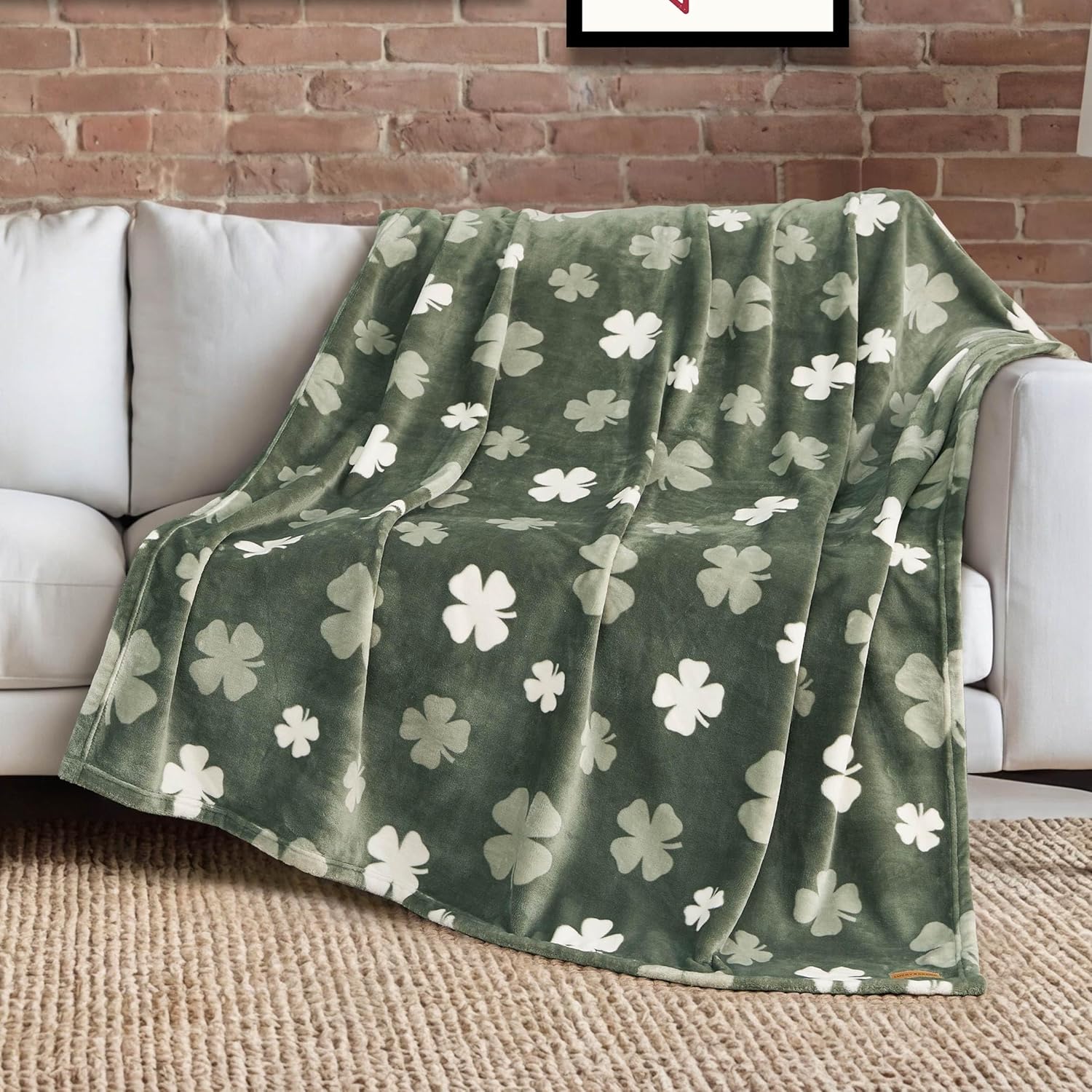 Beige Throw Pillow — 50" — Clover Toss Green