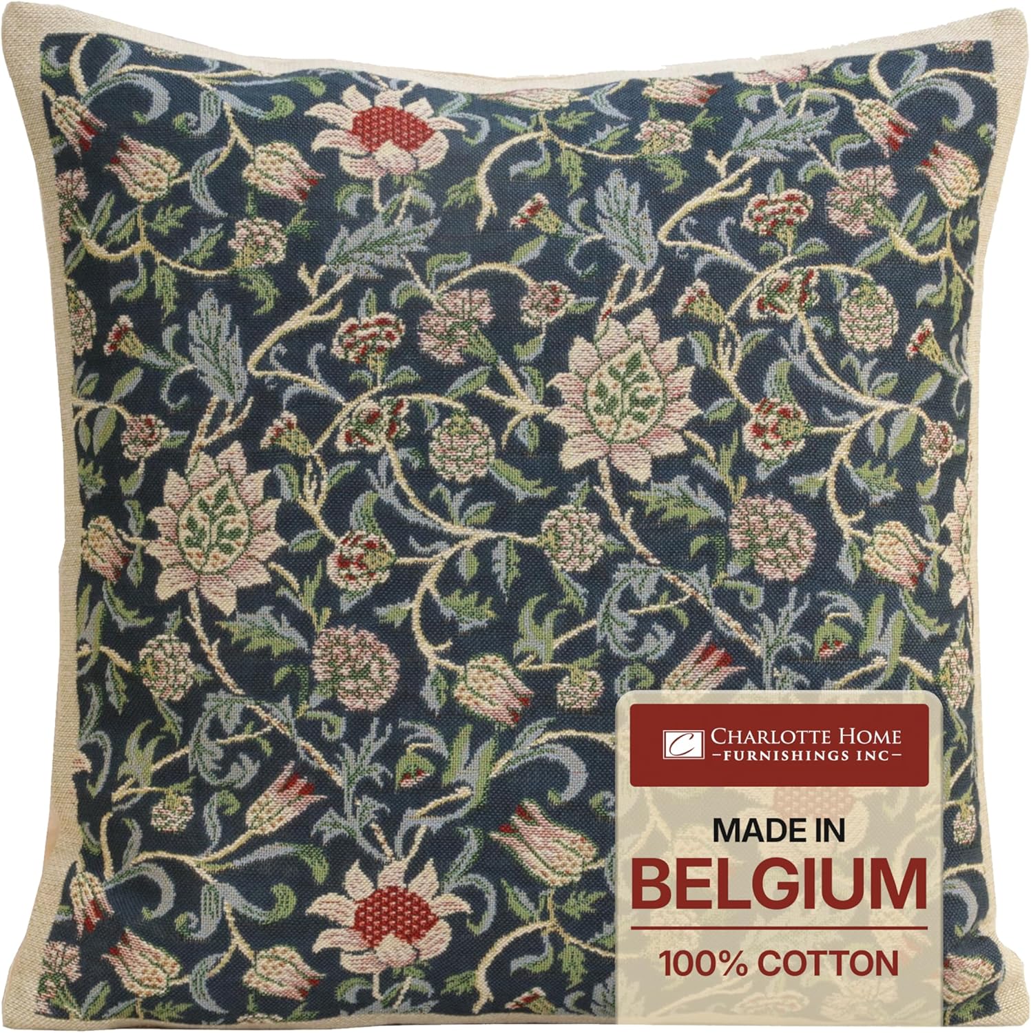 Boho Beige Throw Pillow Cover — 16x16 — Fleurs De Morris Blue