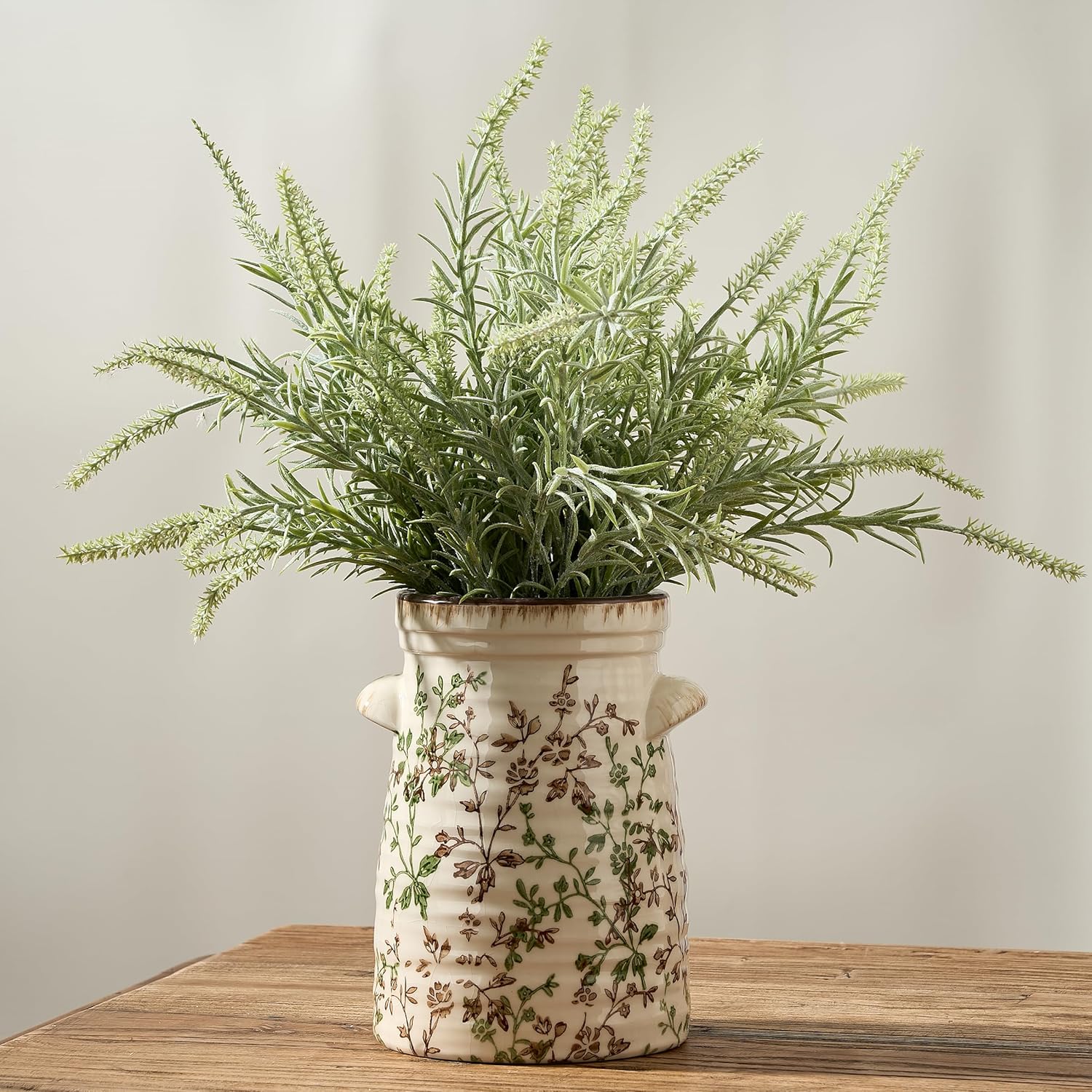 Farmhouse Beige Flower Vase — 8" — 17323l-green and Beige