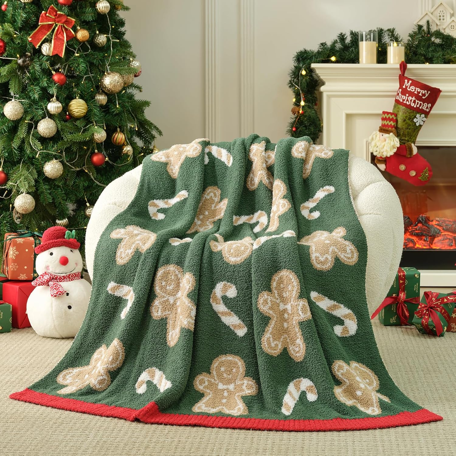 Green Throw Pillow — 50" — Green Gingerbread Man