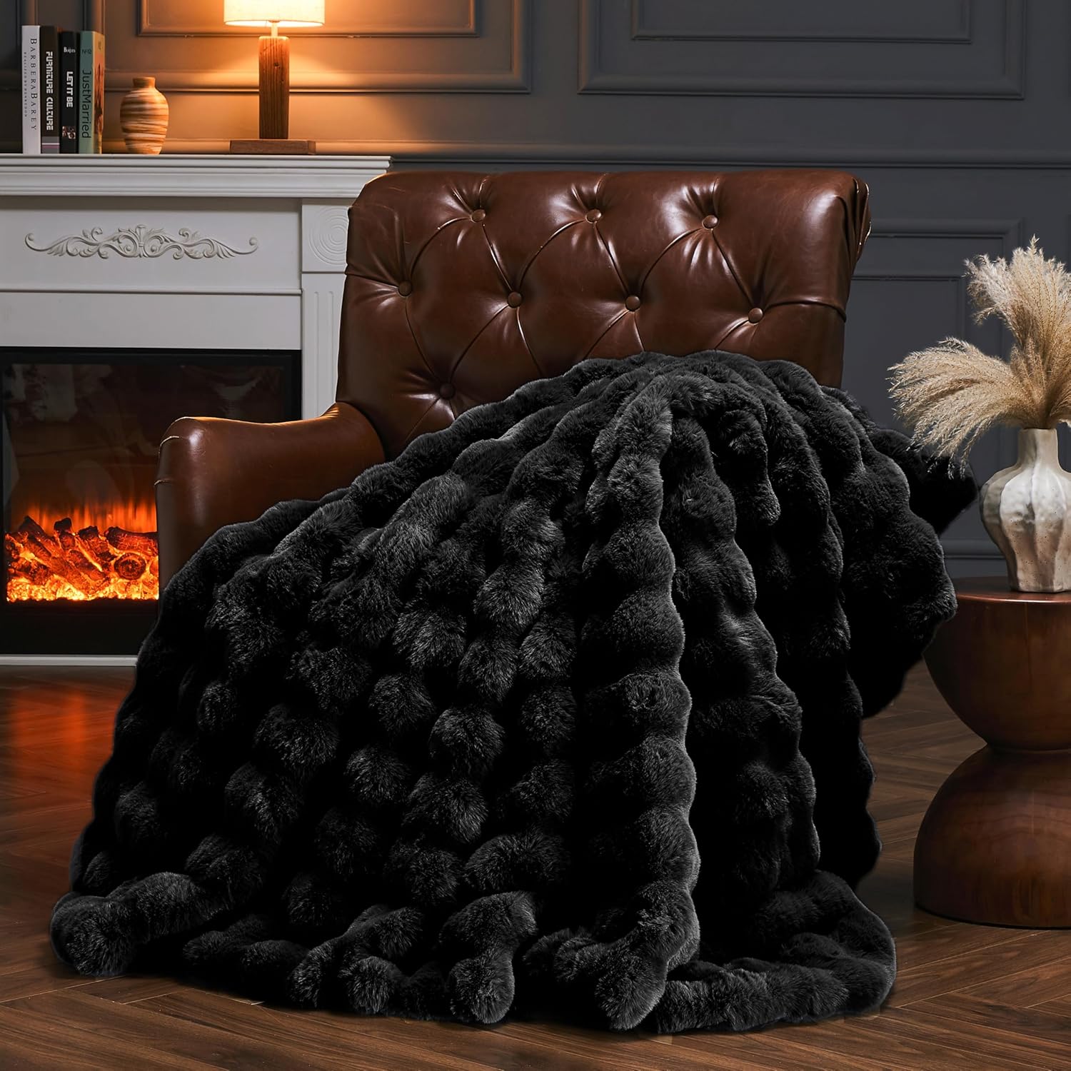 Luxe Beige Throw Pillow — 50" — Black