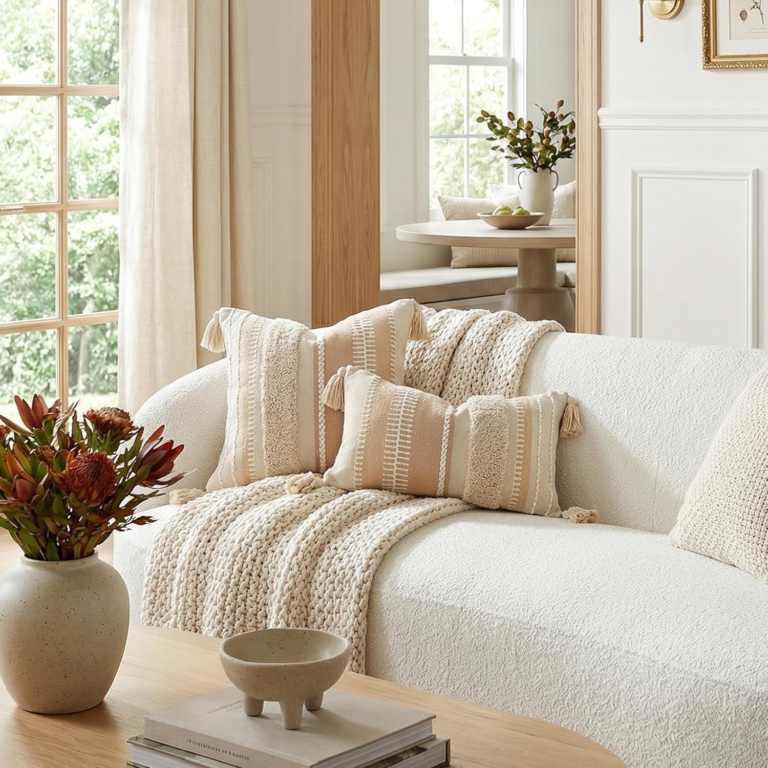 Tufted Boho Beige Throw Pillow Cover — 20" - View 2