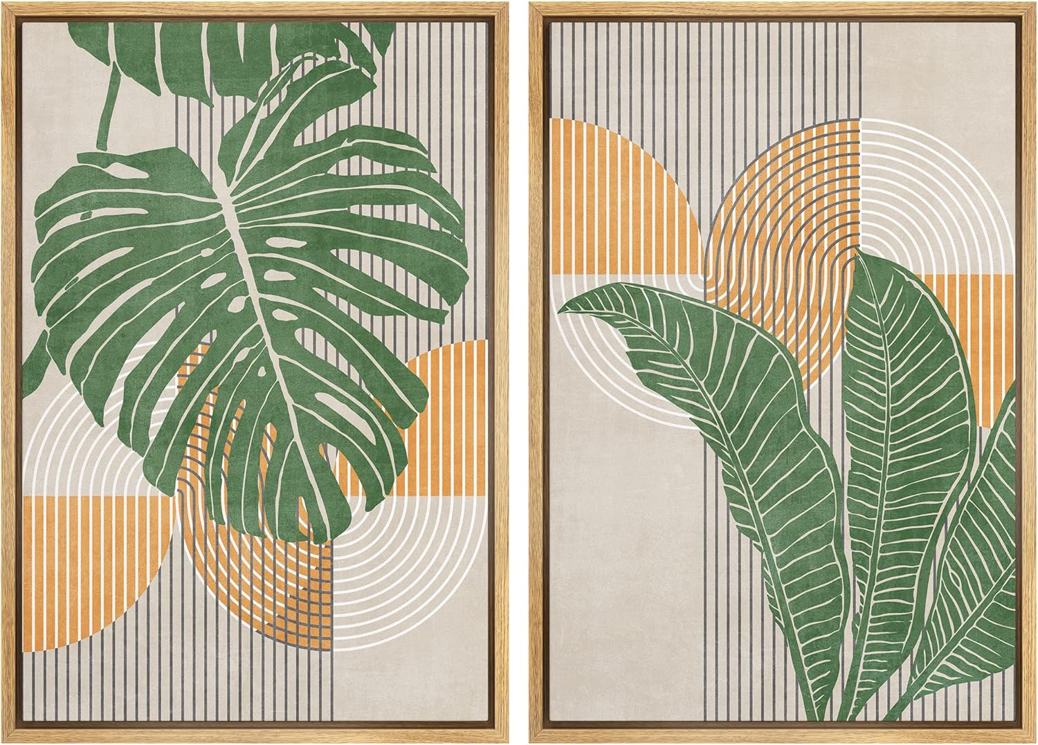 Framed Mid-Century Fabric Wall Art — 16" — 24" x 36" x 2 Panels NATURAL