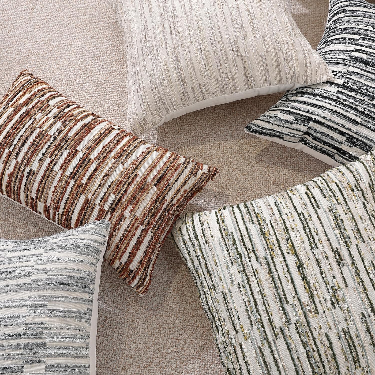 Chenille Boho Beige Throw Pillow Cover — 18" - View 7
