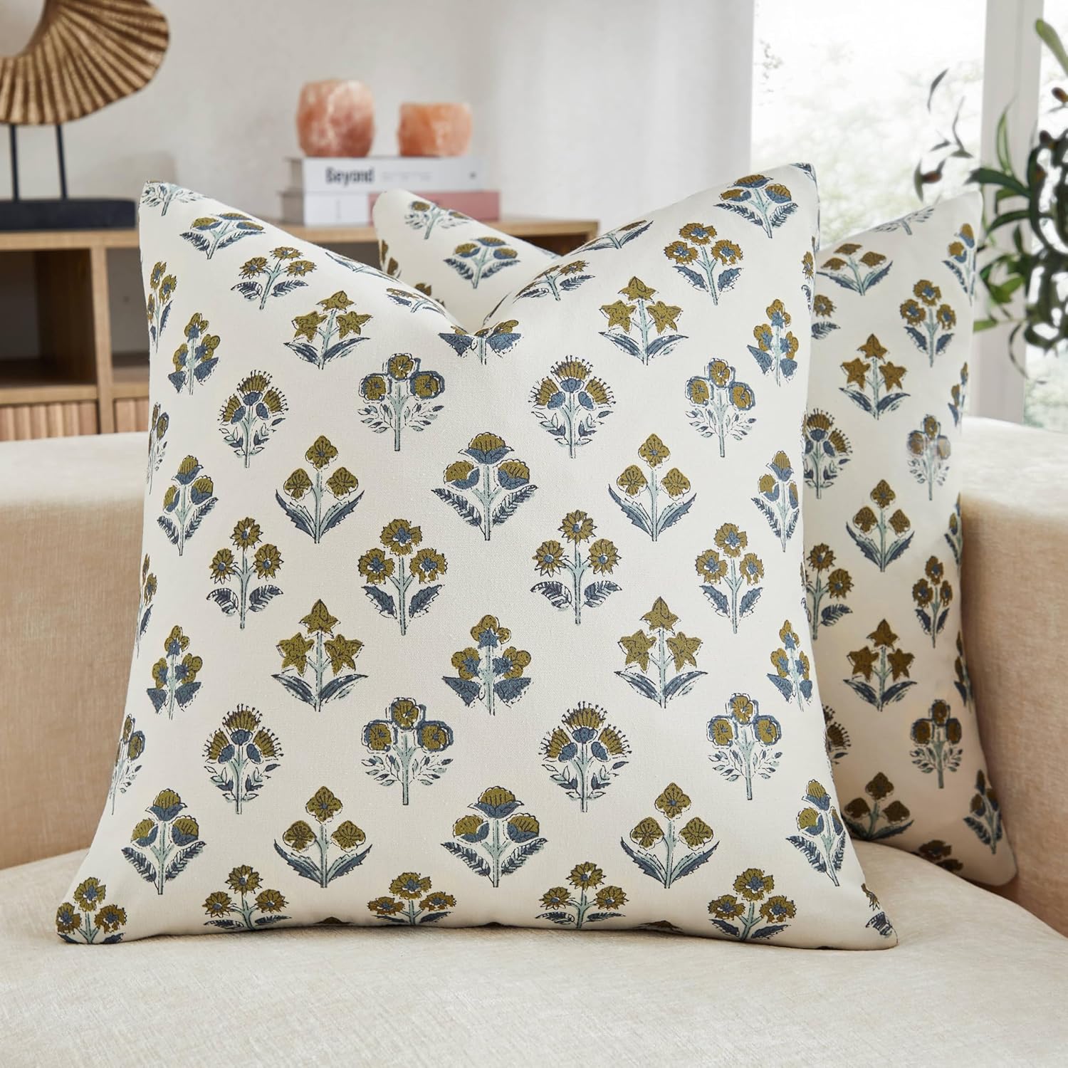 Boho Blue Pillow Cover — 18" — Brown