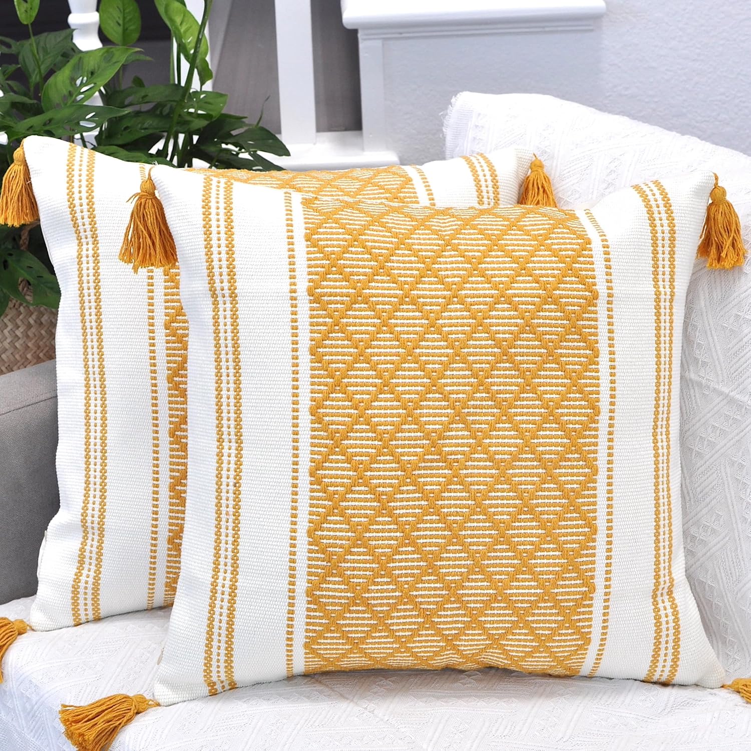 Boho Black Throw Pillow Cover — 20" — Mustard Yellow