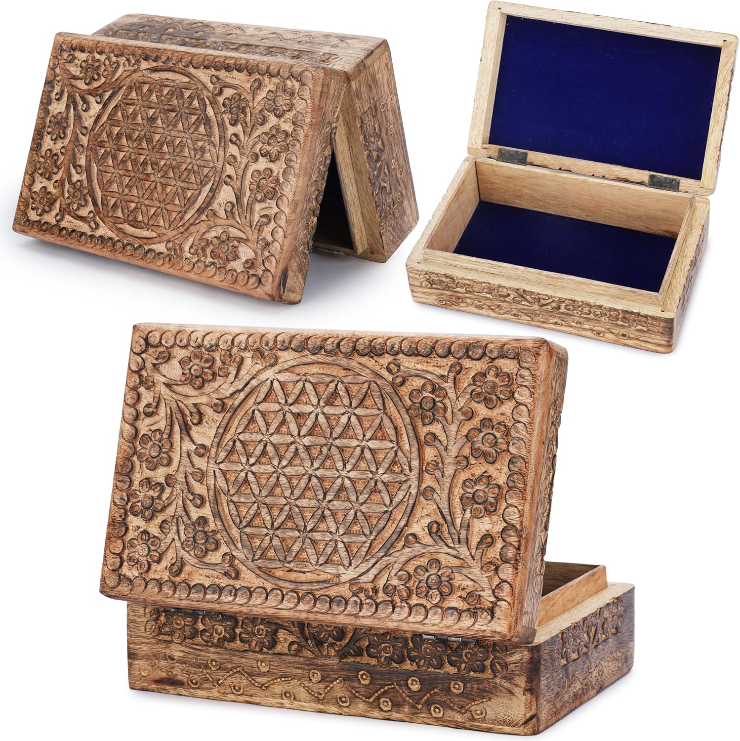 Handcrafted Wood Storage Basket — 5" — Celtic Flower