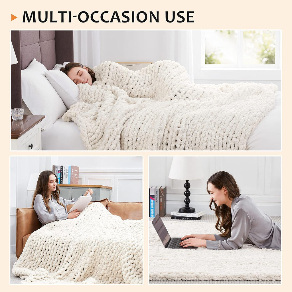 Knit Beige Throw Pillow — 50" - View 5
