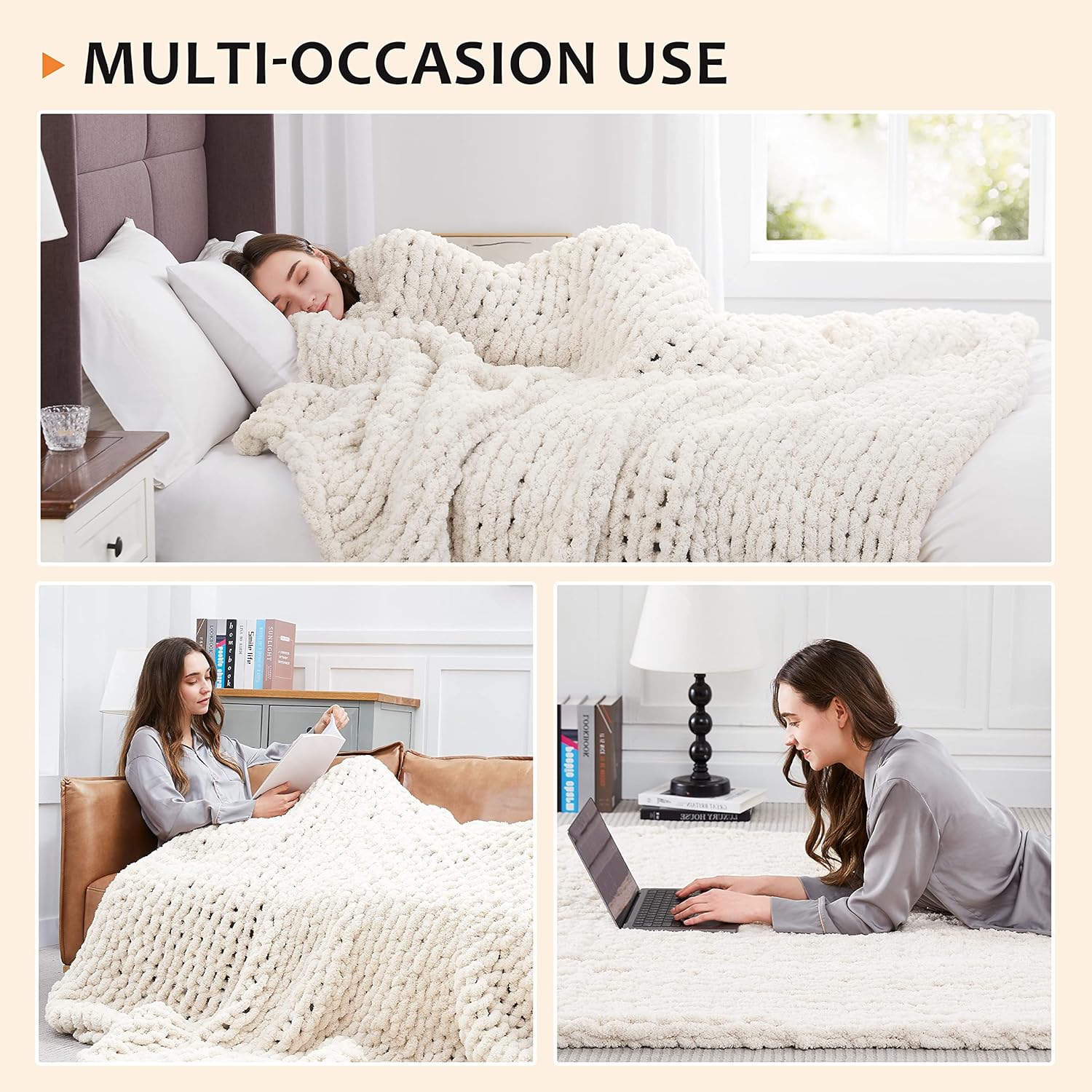 Knit Beige Throw Pillow — 50" - View 5