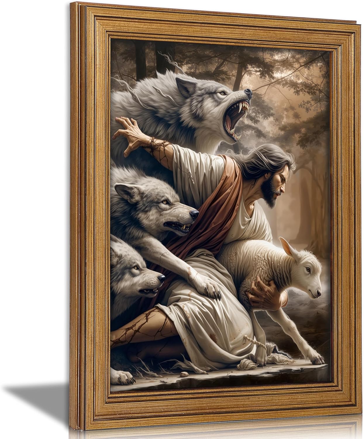 Black Canvas Wall Art — 16" — Jesus and Lamb