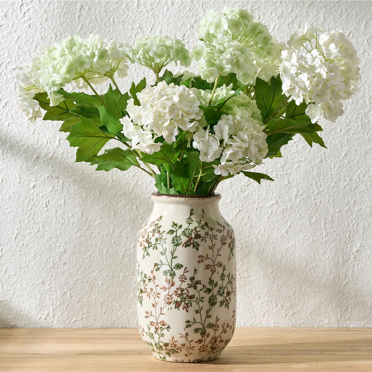 Farmhouse Beige Flower Vase — 3" — 18049-green and Brown Floral