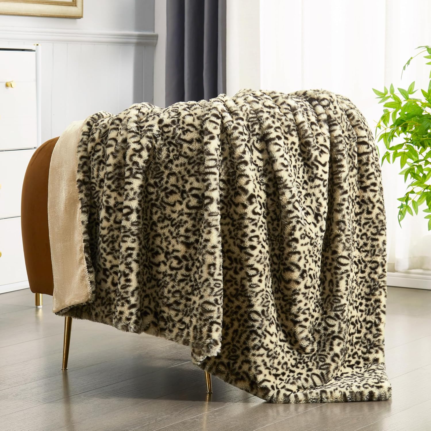 Beige Throw Pillow — 50" — Brown - Leopard