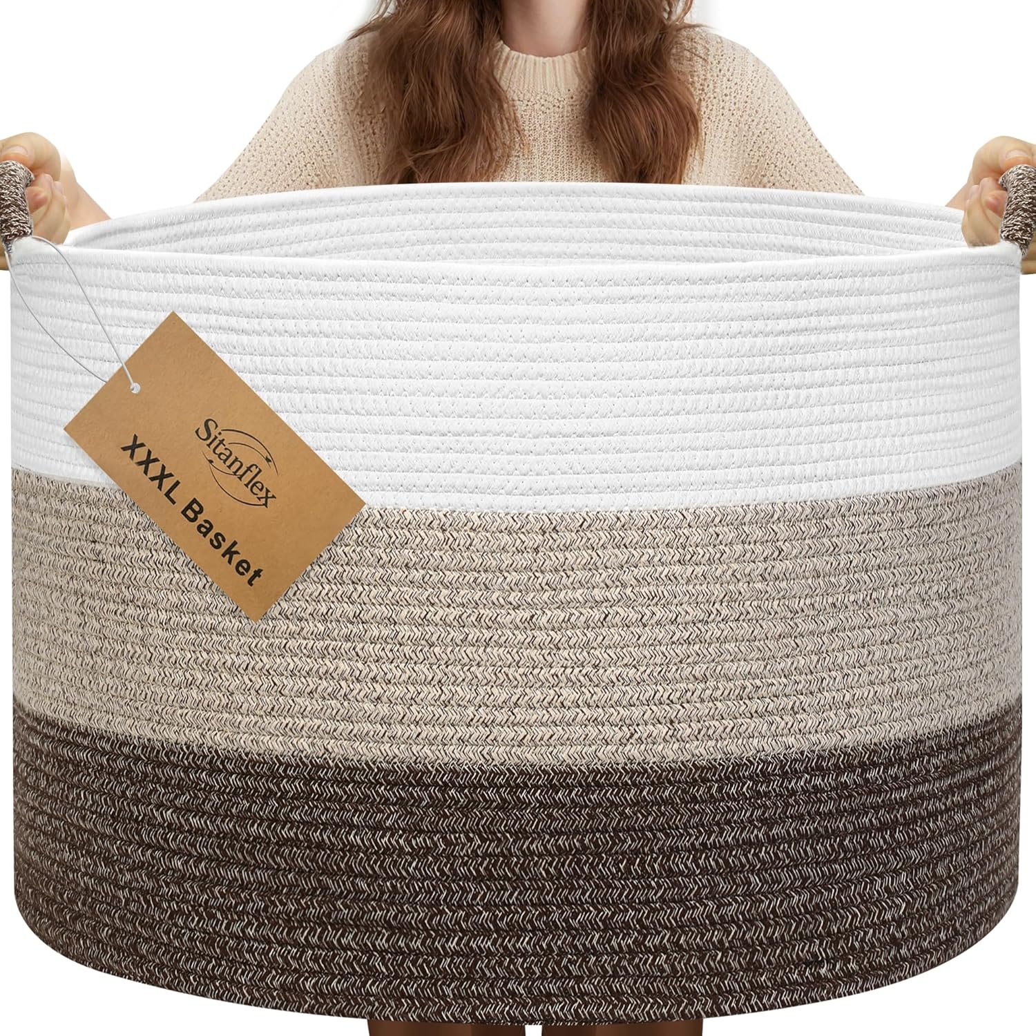 Round Boho Brown Throw Pillow — 21.7" — White & Gradient Brown