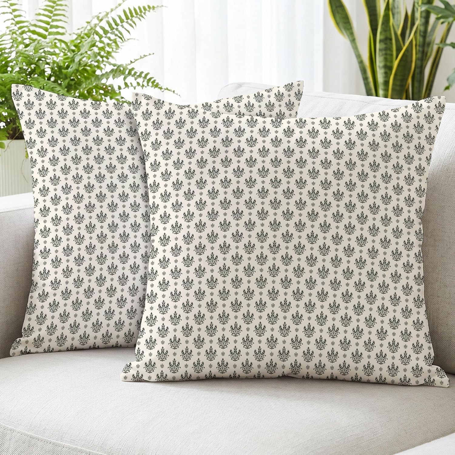 Vintage Boho Beige Throw Pillow Cover — 18" — Charcoal Black