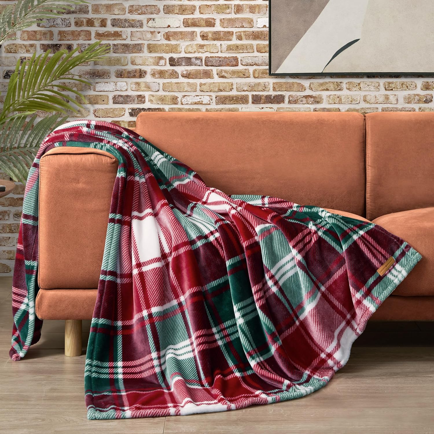 Beige Throw Pillow — 50" — Aspen Green Plaid