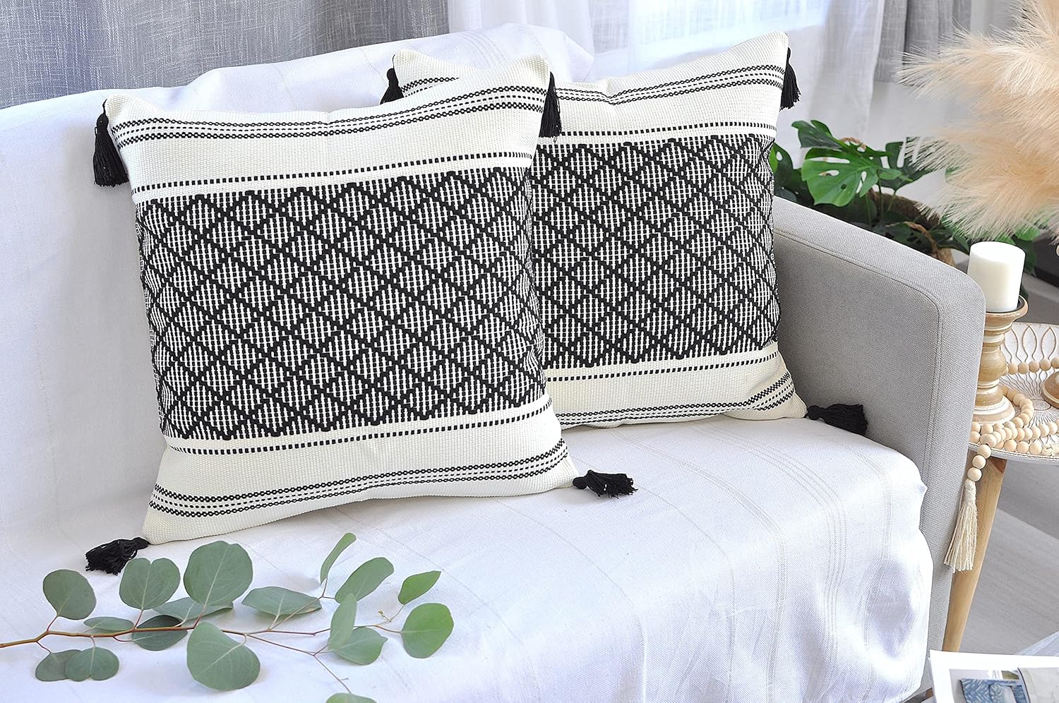 Boho Black Throw Pillow Cover — 20" - View 3