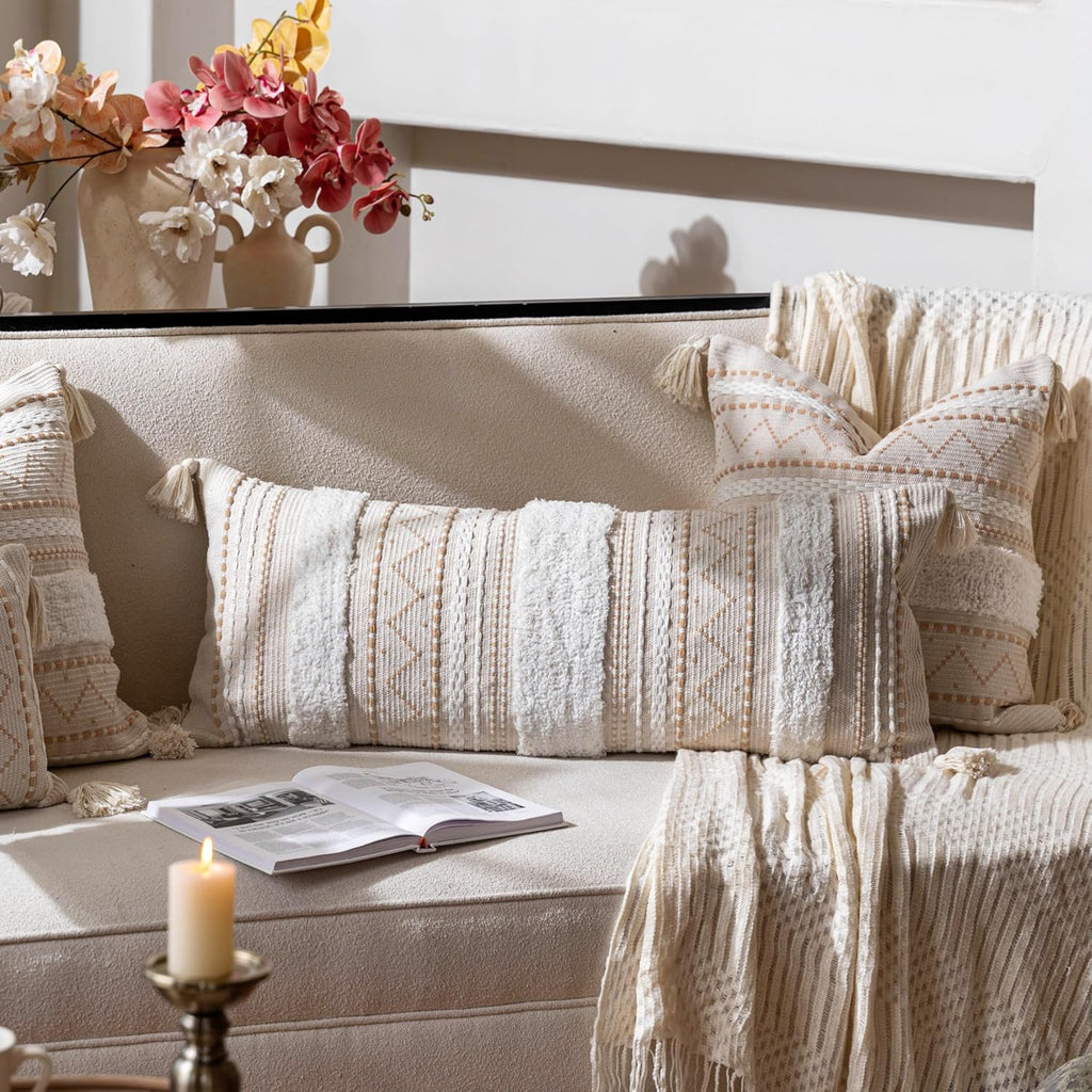 Tufted Boho Beige Pillow Cover — 36" - View 3