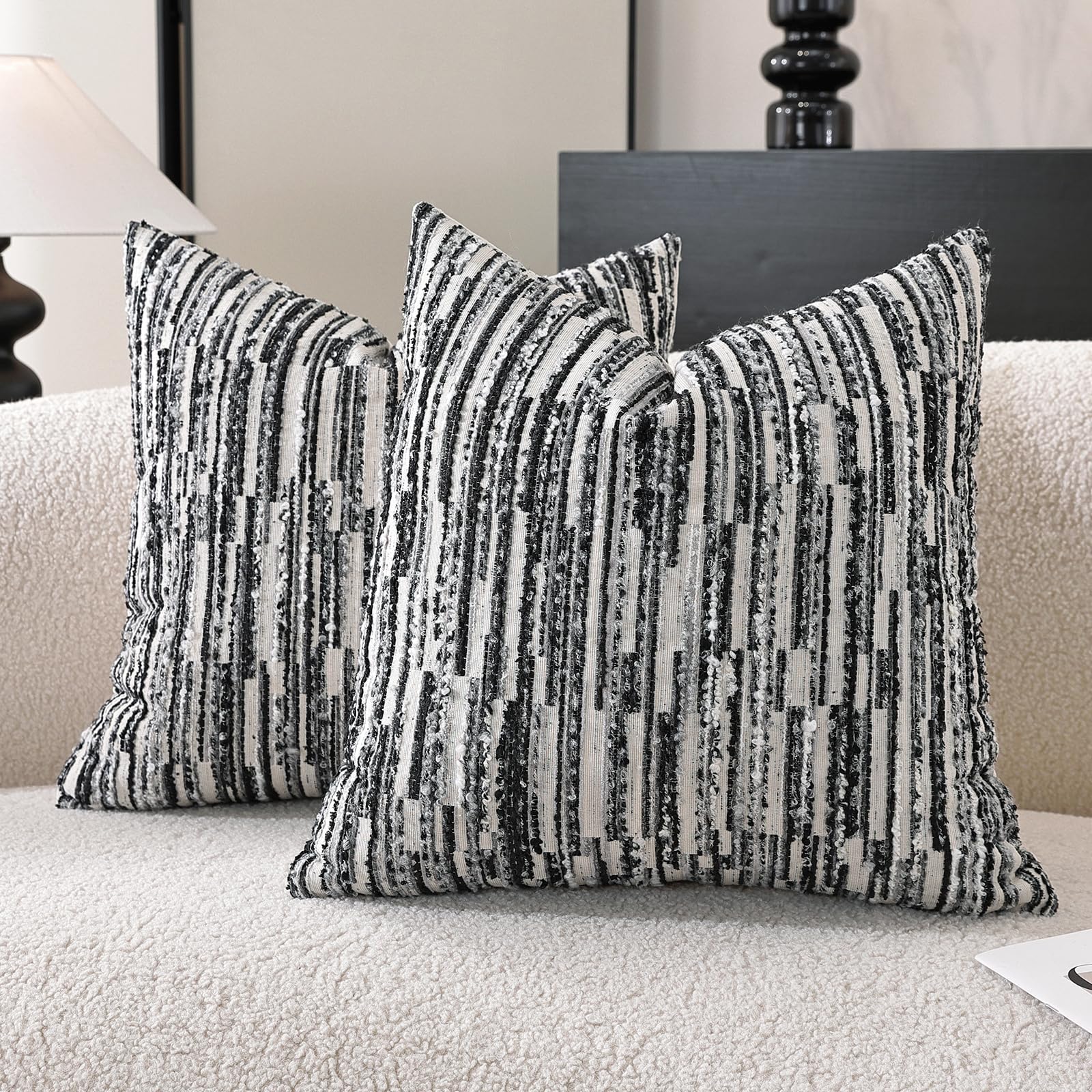 Chenille Boho Beige Throw Pillow Cover — 18"