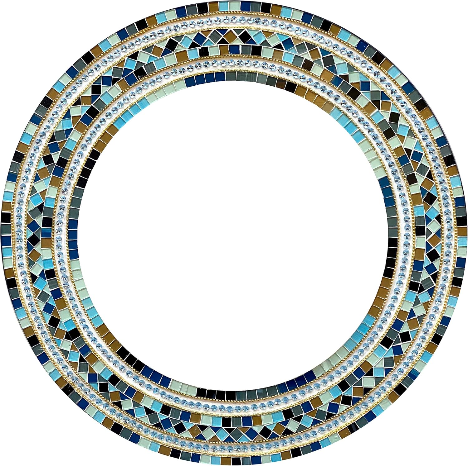 Round Glass Wall Mirror — Light Brown, Light and Navy Blue, Gray, Black