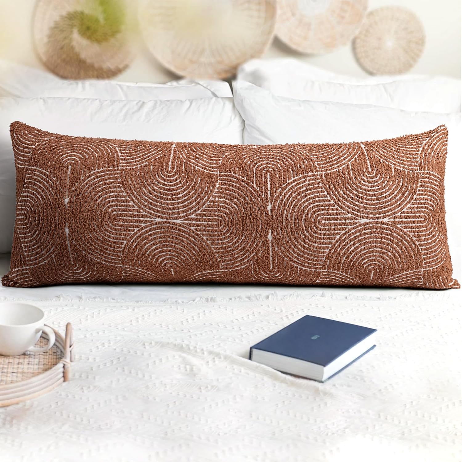 Tufted Boho Beige Throw Pillow Cover — 18" — Burnt Orange