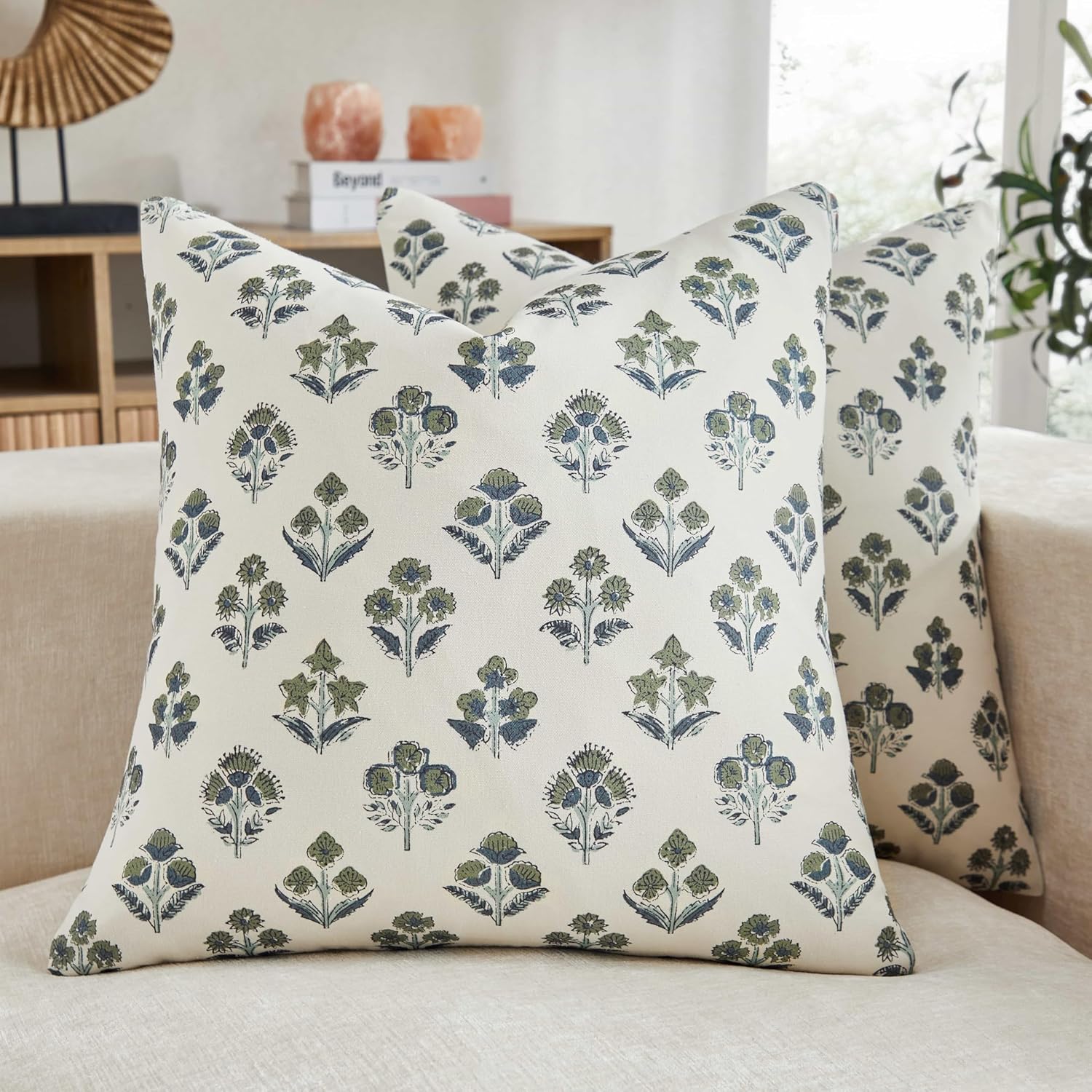 Boho Blue Pillow Cover — 18" — Olive