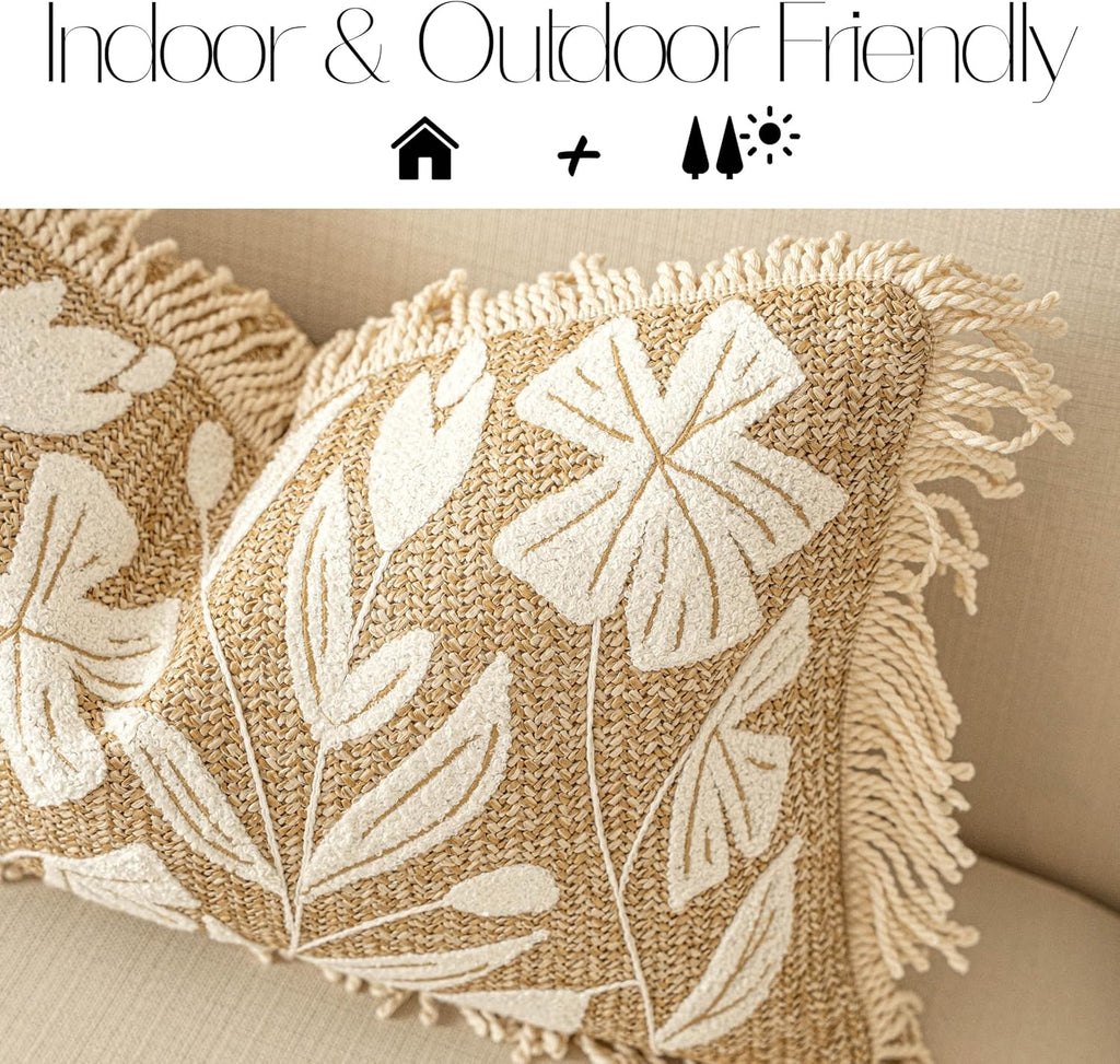 Lumbar Boho Beige Throw Pillow Cover — 20" - View 2