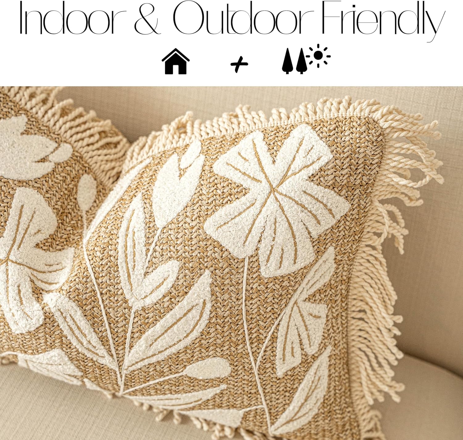 Lumbar Boho Beige Throw Pillow Cover — 20" - View 2