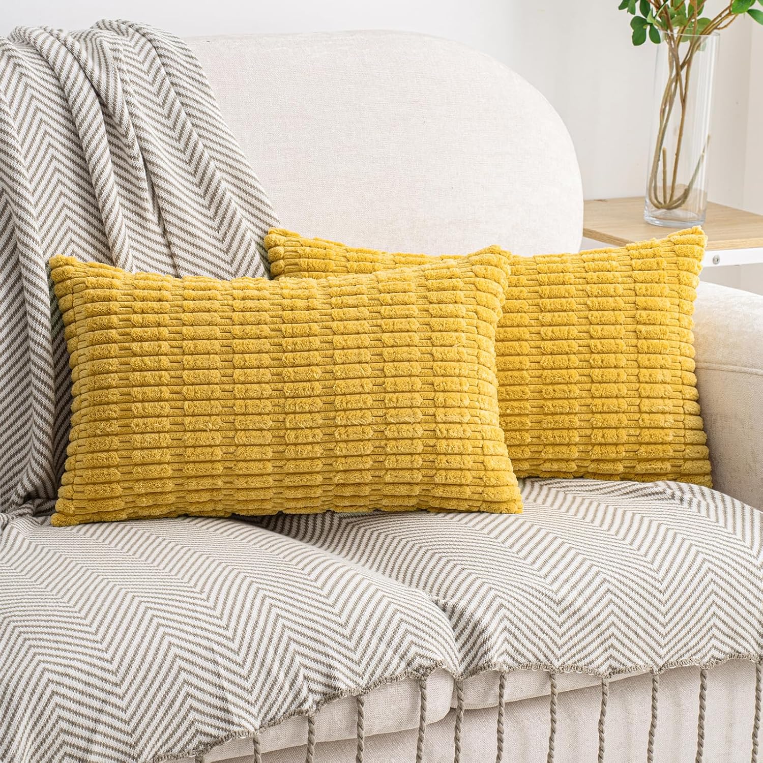 Boho Beige Throw Pillow Cover — 18" — 20" x 12" (Pack of 2)