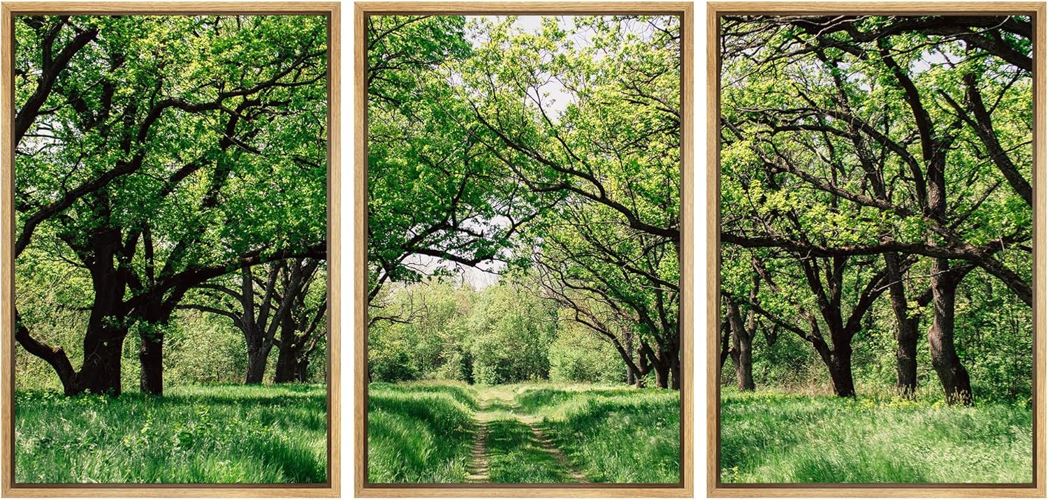 Framed Mid-Century Red Wall Art — 24" — 16" x 24" x 3 Panels NATURAL