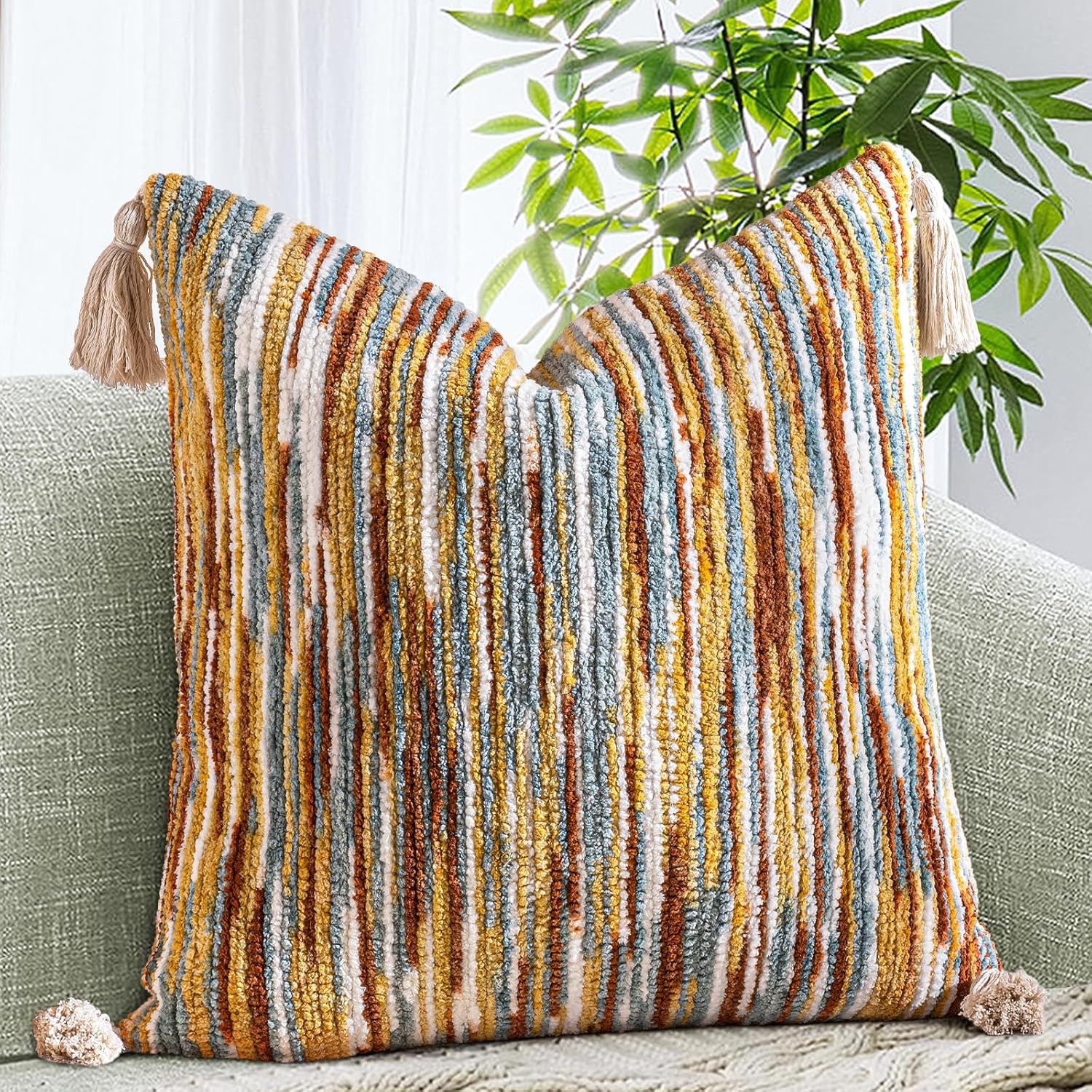 Tufted Boho Black Throw Pillow Cover — 18" — 18" x 18" (Pack of 1)
