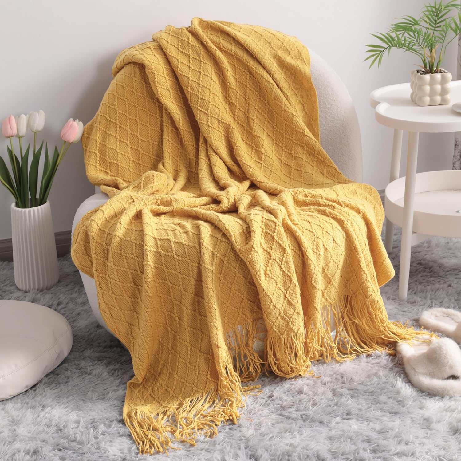 Boho Beige Throw Pillow — 51" — Yellow
